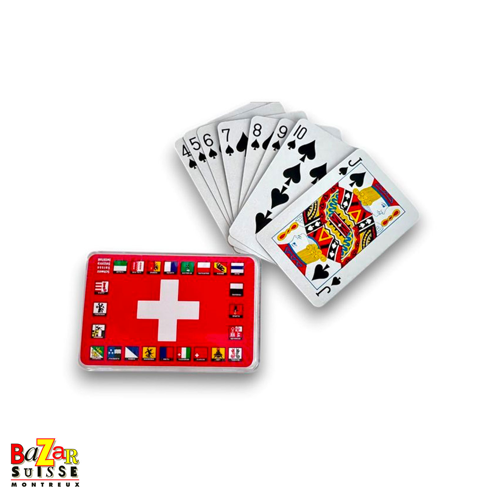 Jeu de 54 cartes - croix suisse et cantons