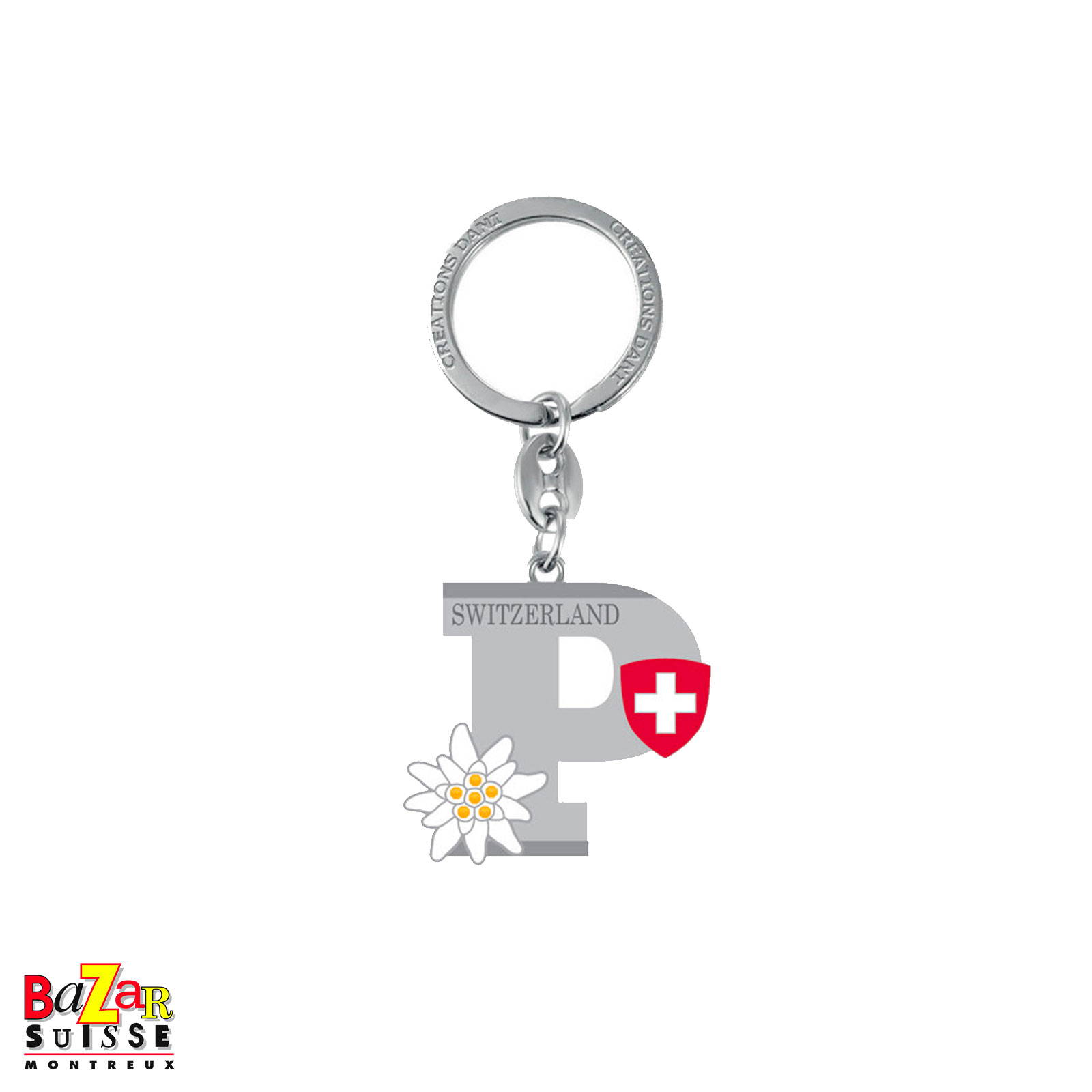 Letter "P" keyring with edelweiss