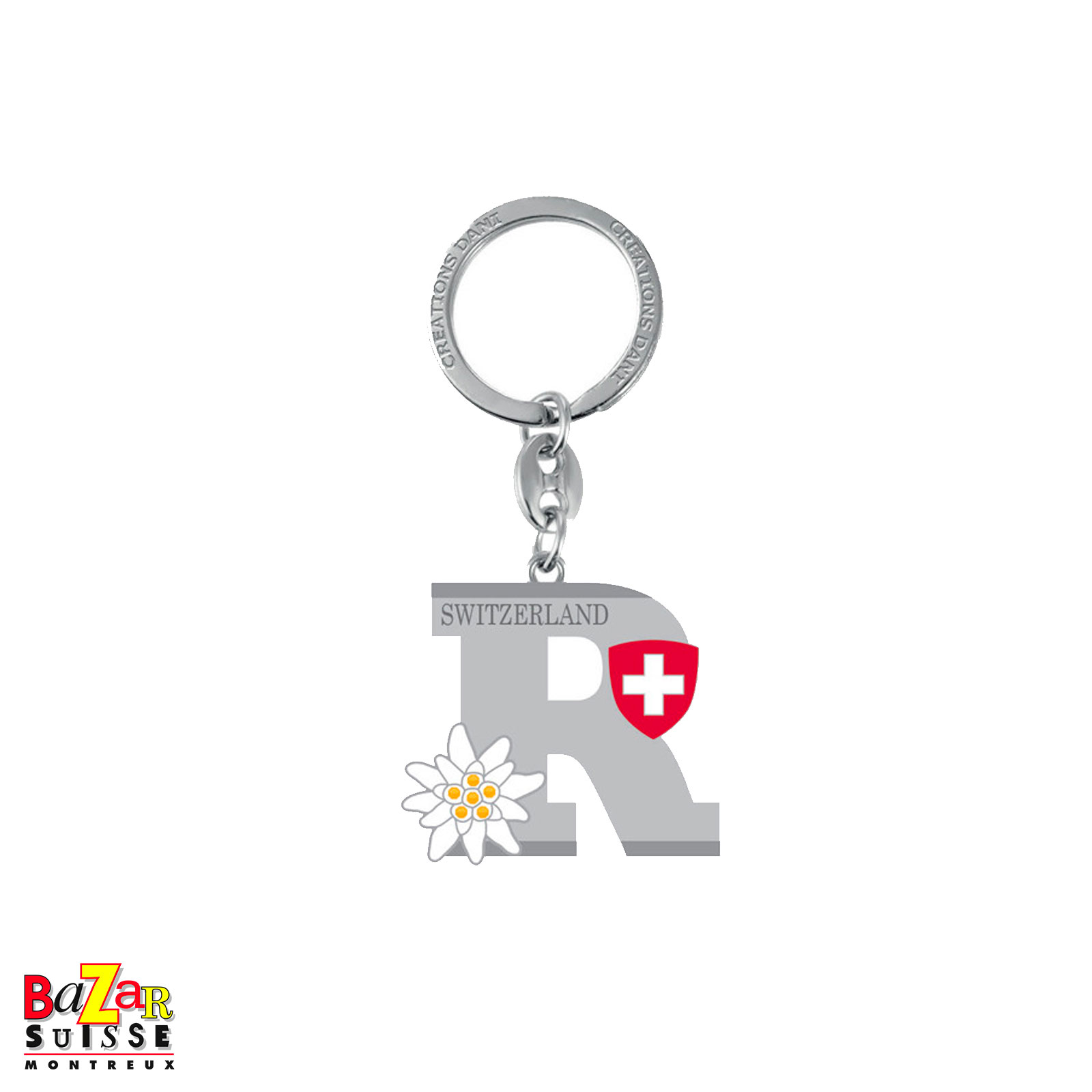 Letter "R" keyring with edelweiss