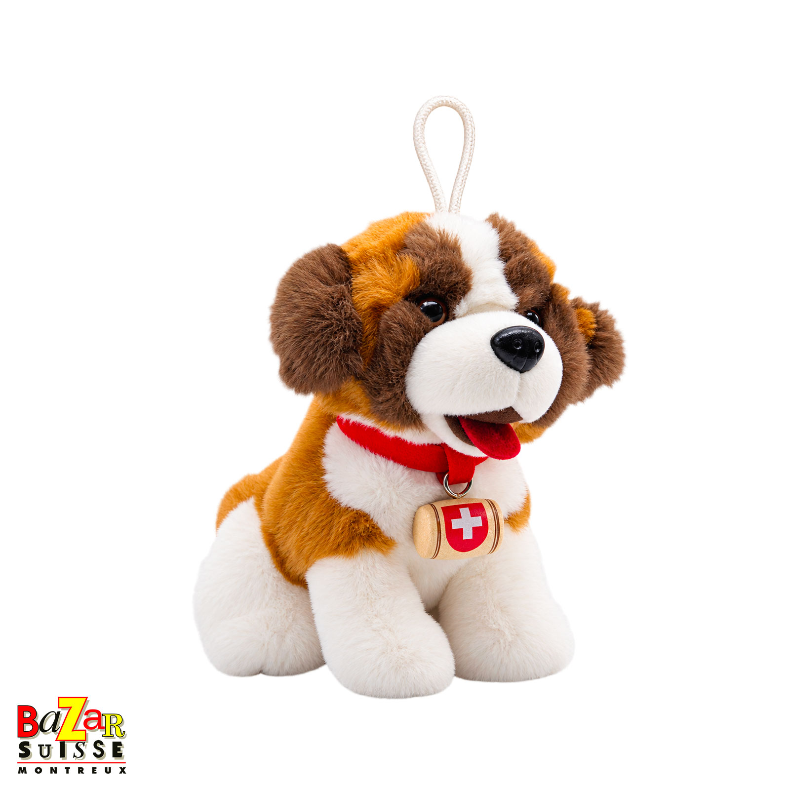 Peluche saint-bernard avec tonneau en bois - 15 cm