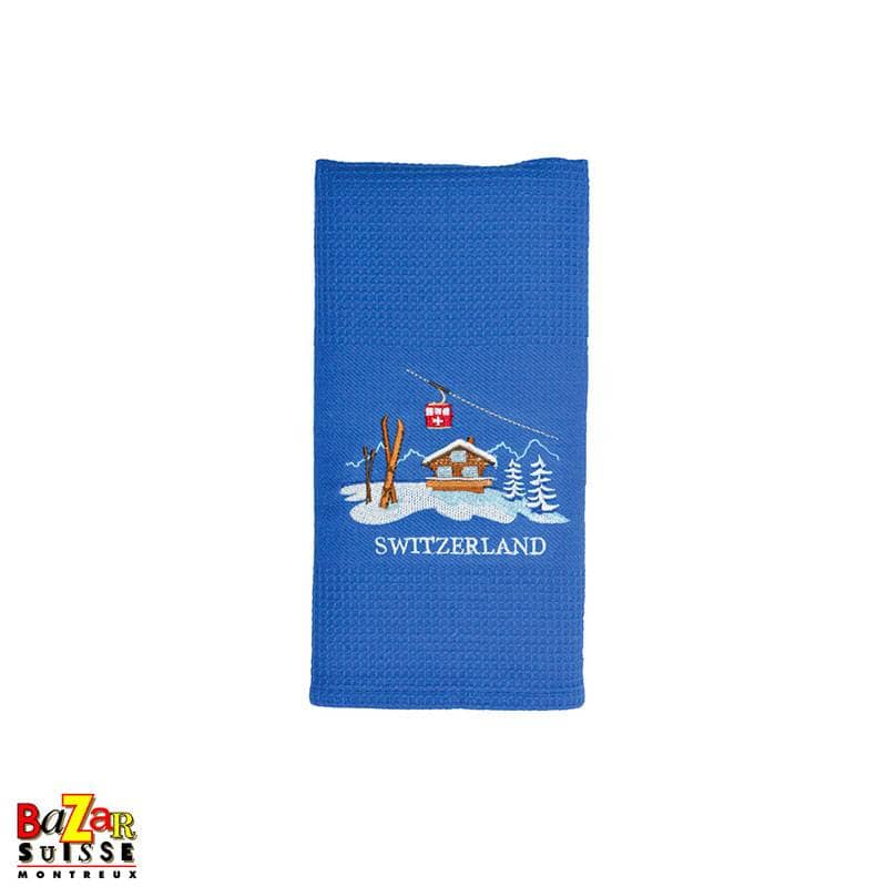 Linge de cuisine bleu - chalet brodé