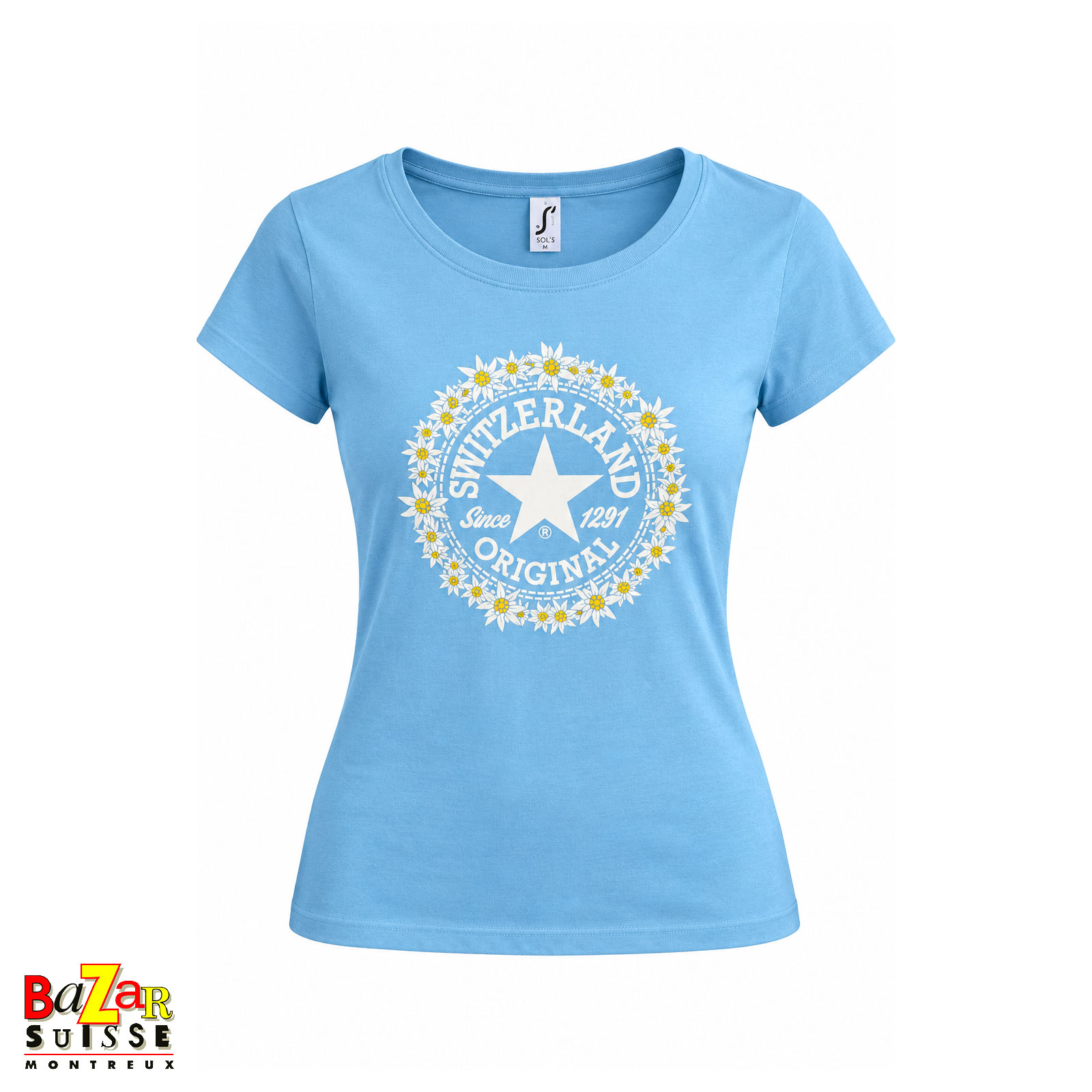 T-shirt femme Switzerland Original Edelweiss - bleu clair