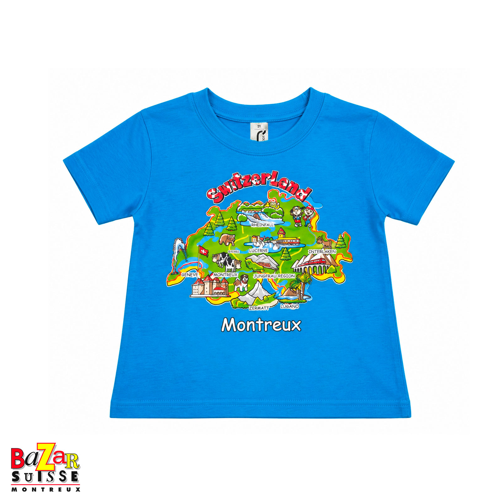 T-shirt enfant carte de la Suisse - bleu