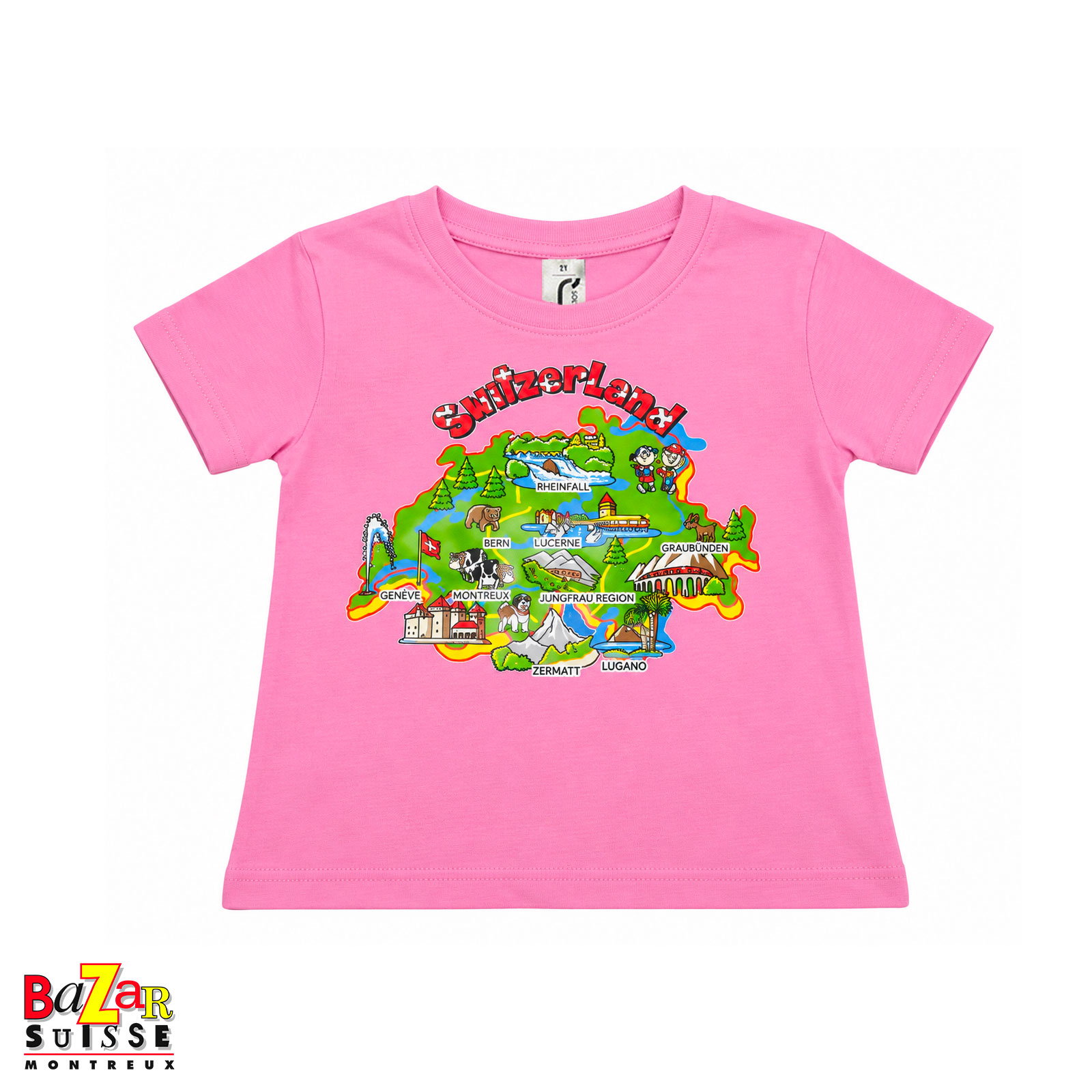 T-shirt enfant carte de la Suisse - rose