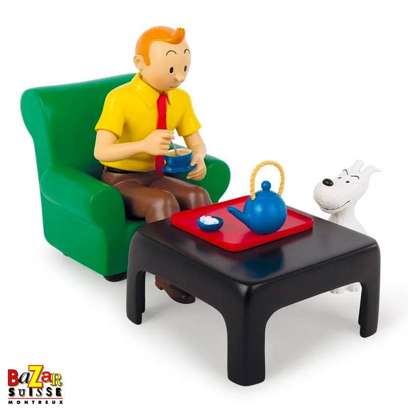 Figurine Tintin prenant le thé - Moulinsart