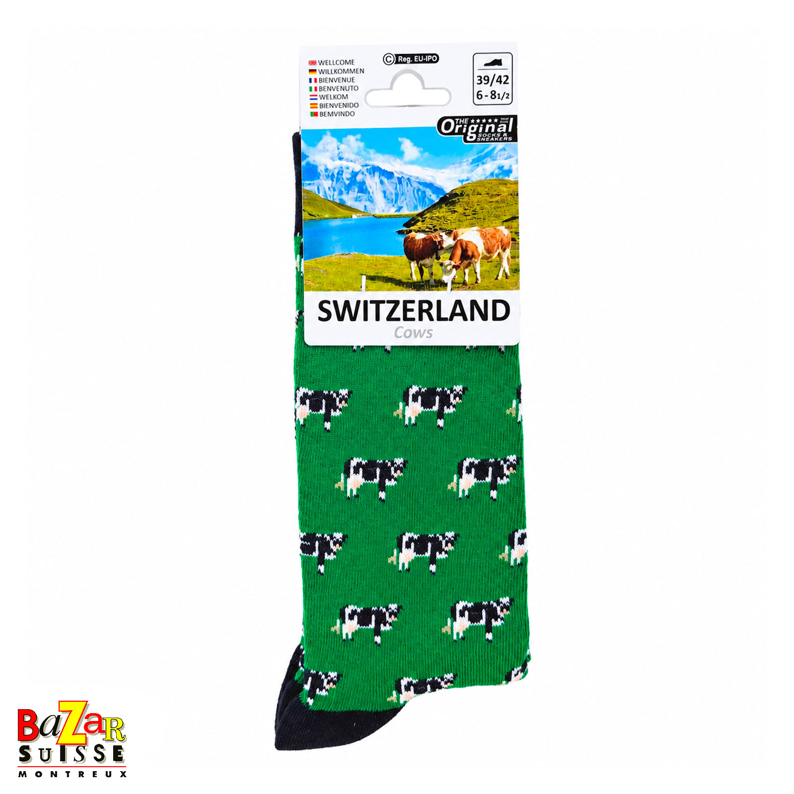 Chaussettes - vaches sur fond vert