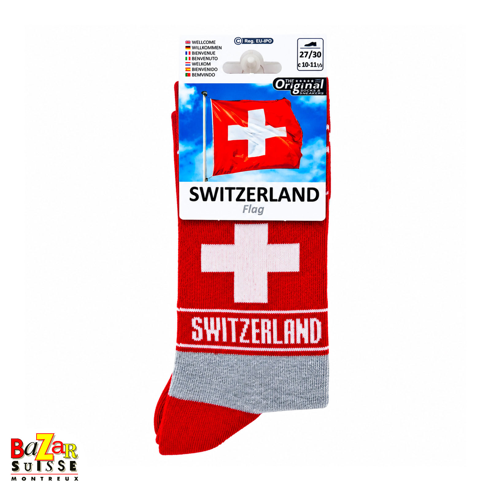 Chaussettes - croix suisse sur fond rouge