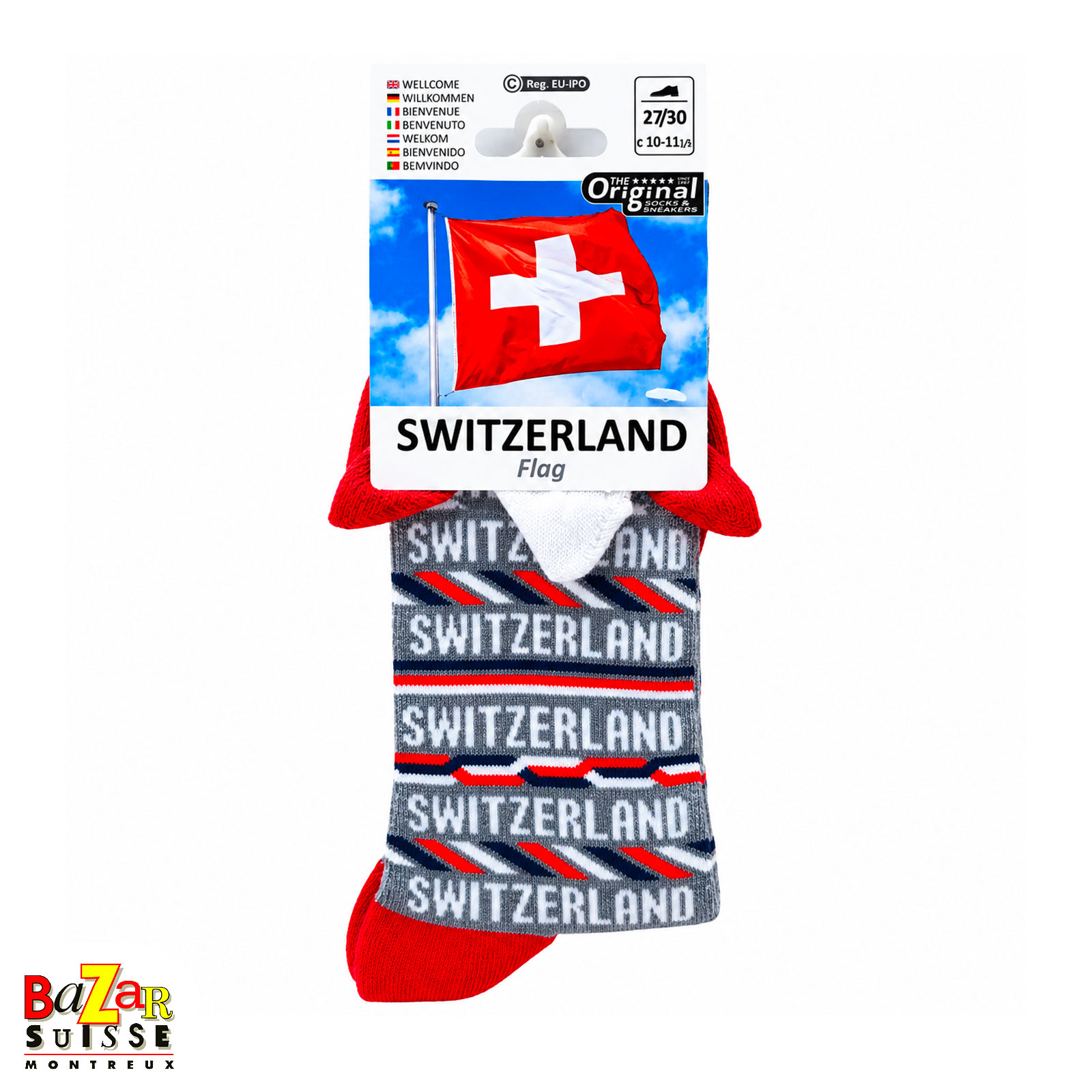 Chaussettes enfant - Switzerland, grises et rouges