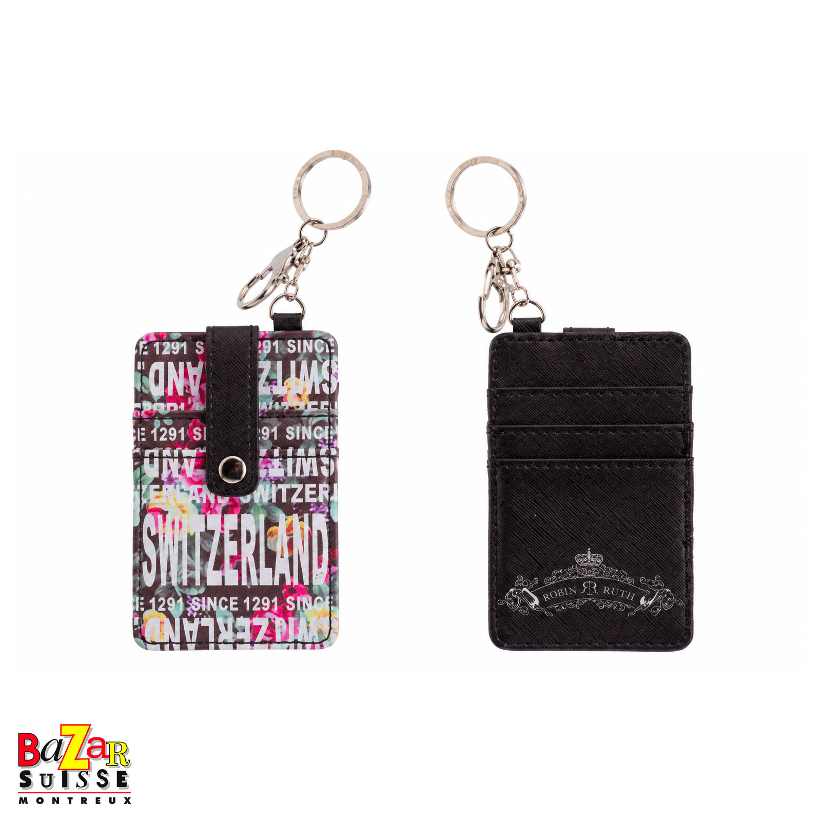 Porte-cartes avec porte-clés Robin Ruth - Switzerland noir à lettrage floral