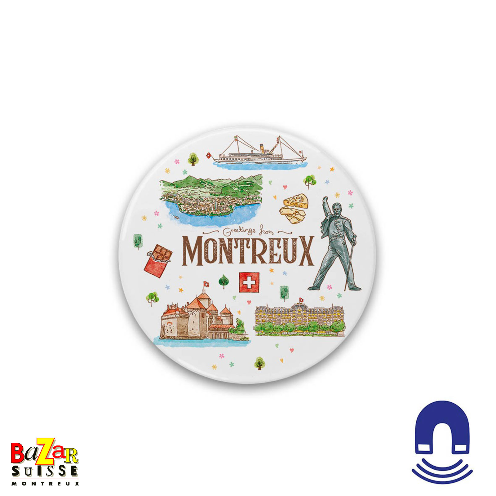 Aimant rond Montreux - décor illustré