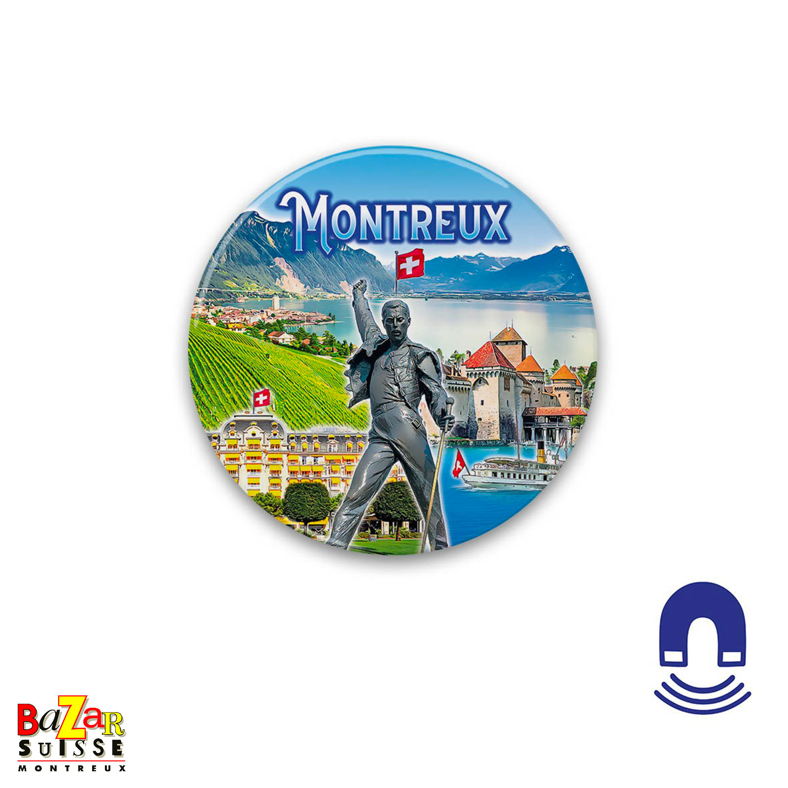 Aimant rond Montreux - décor panoramique