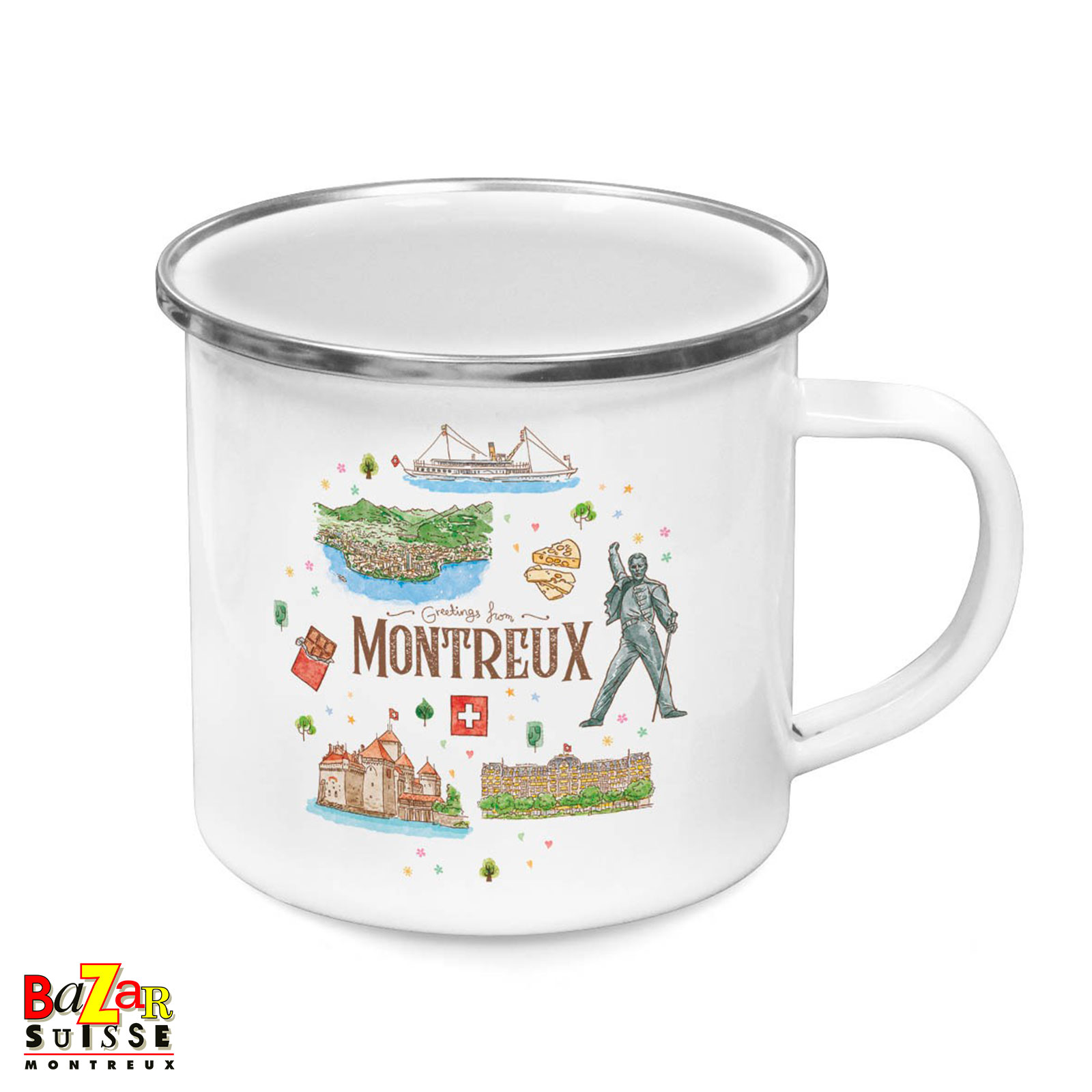Tasse émaillée Montreux - décor illustré