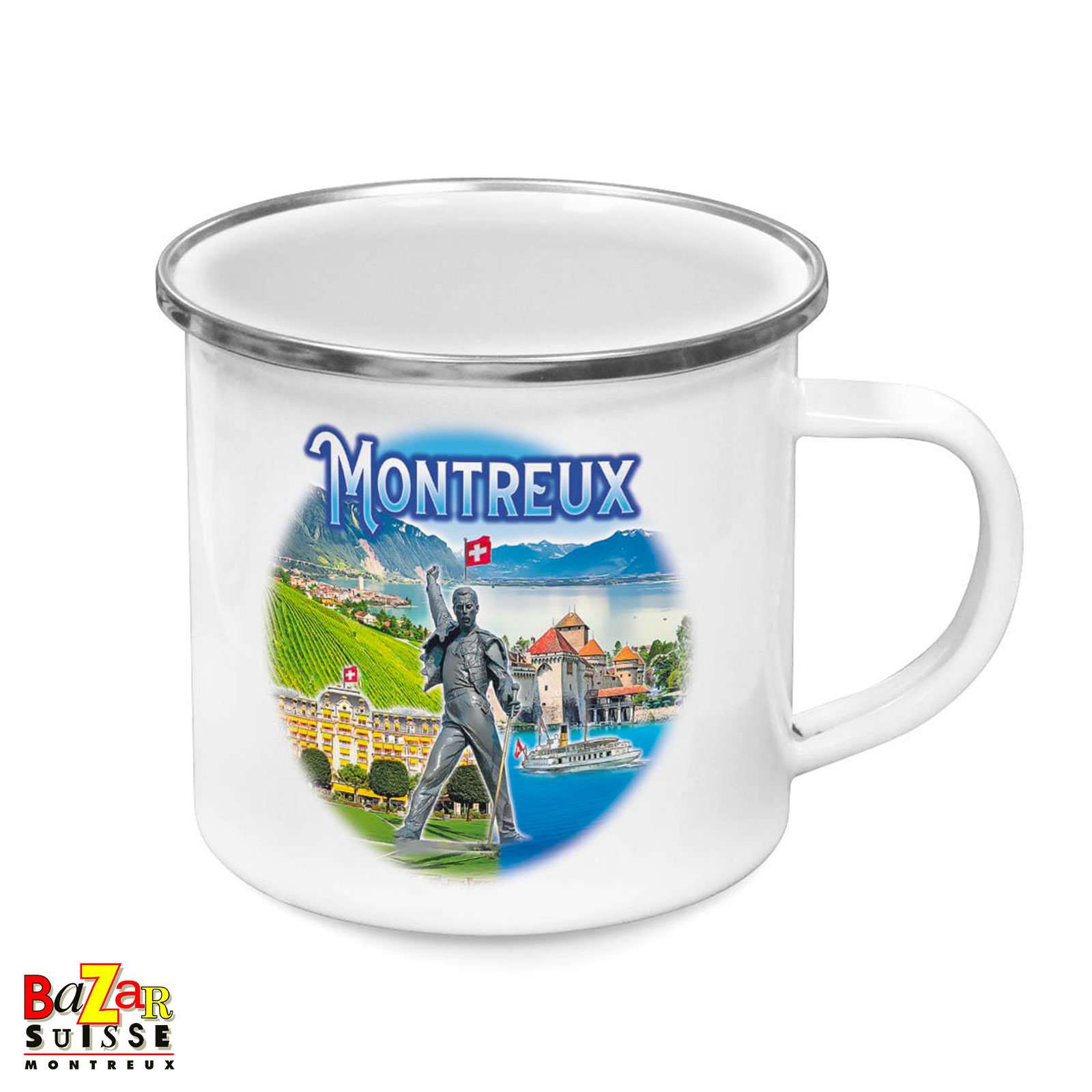 Tasse émaillée Montreux - décor panoramique
