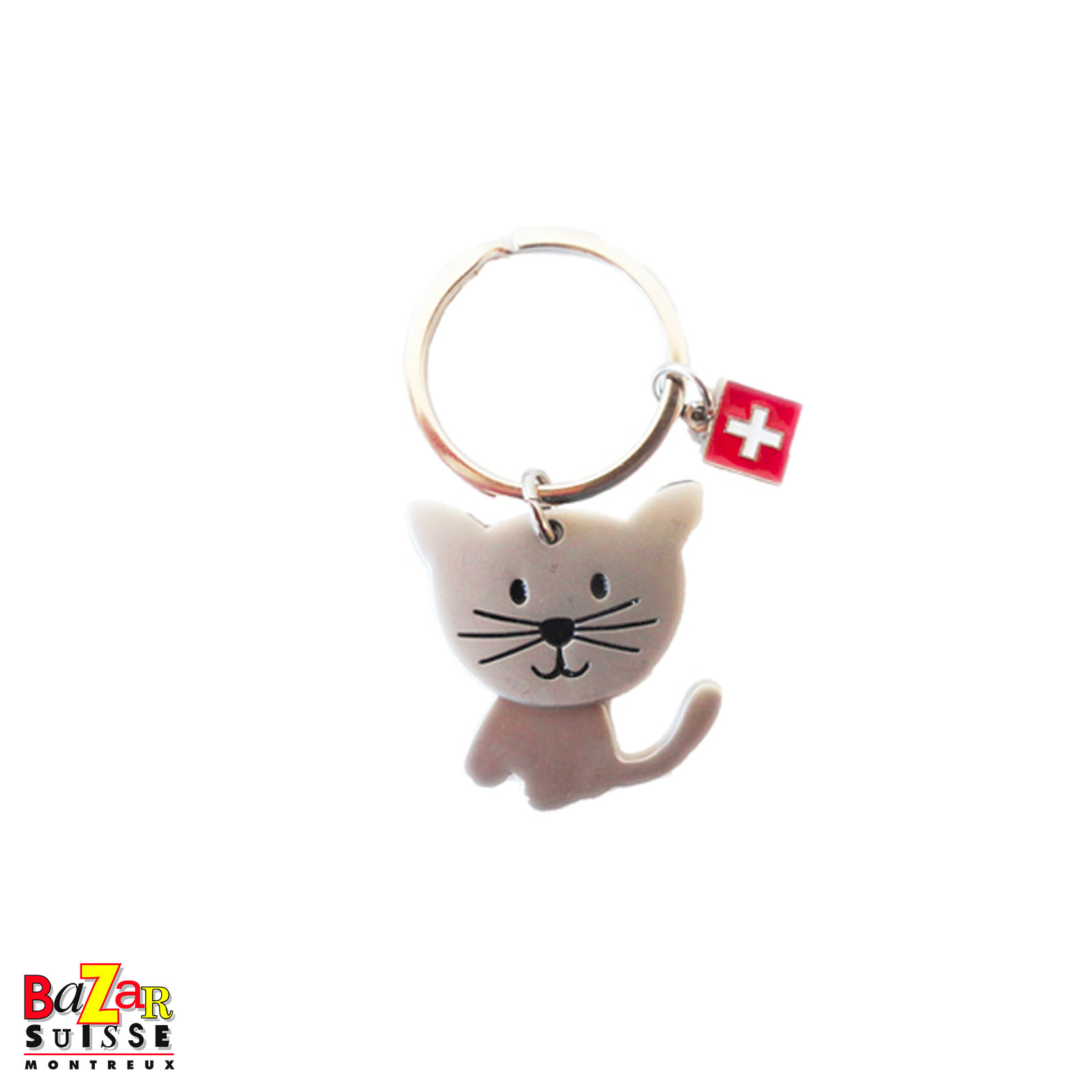 Porte-clés chat avec pendentif croix suisse