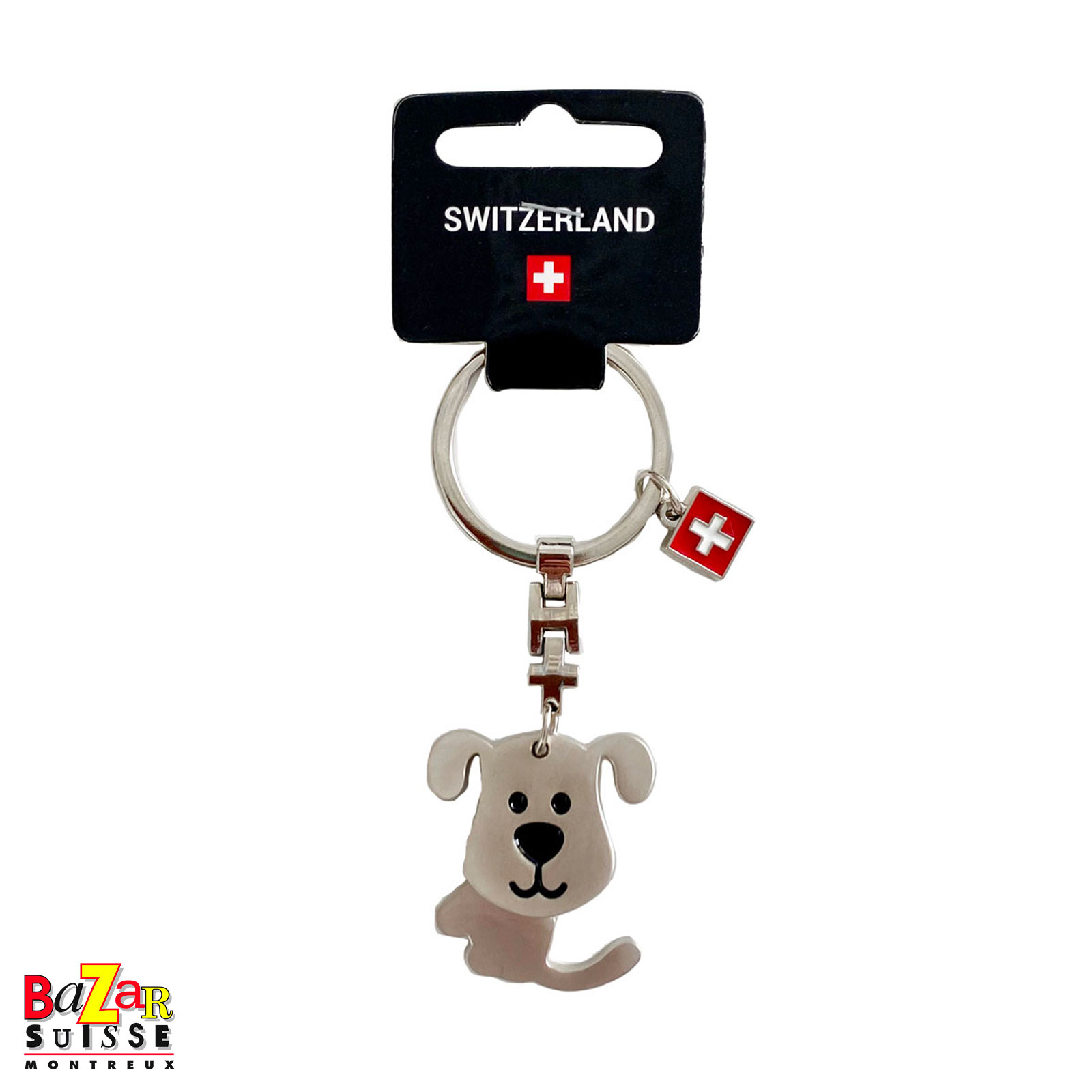 Porte-clés chien avec pendentif croix suisse
