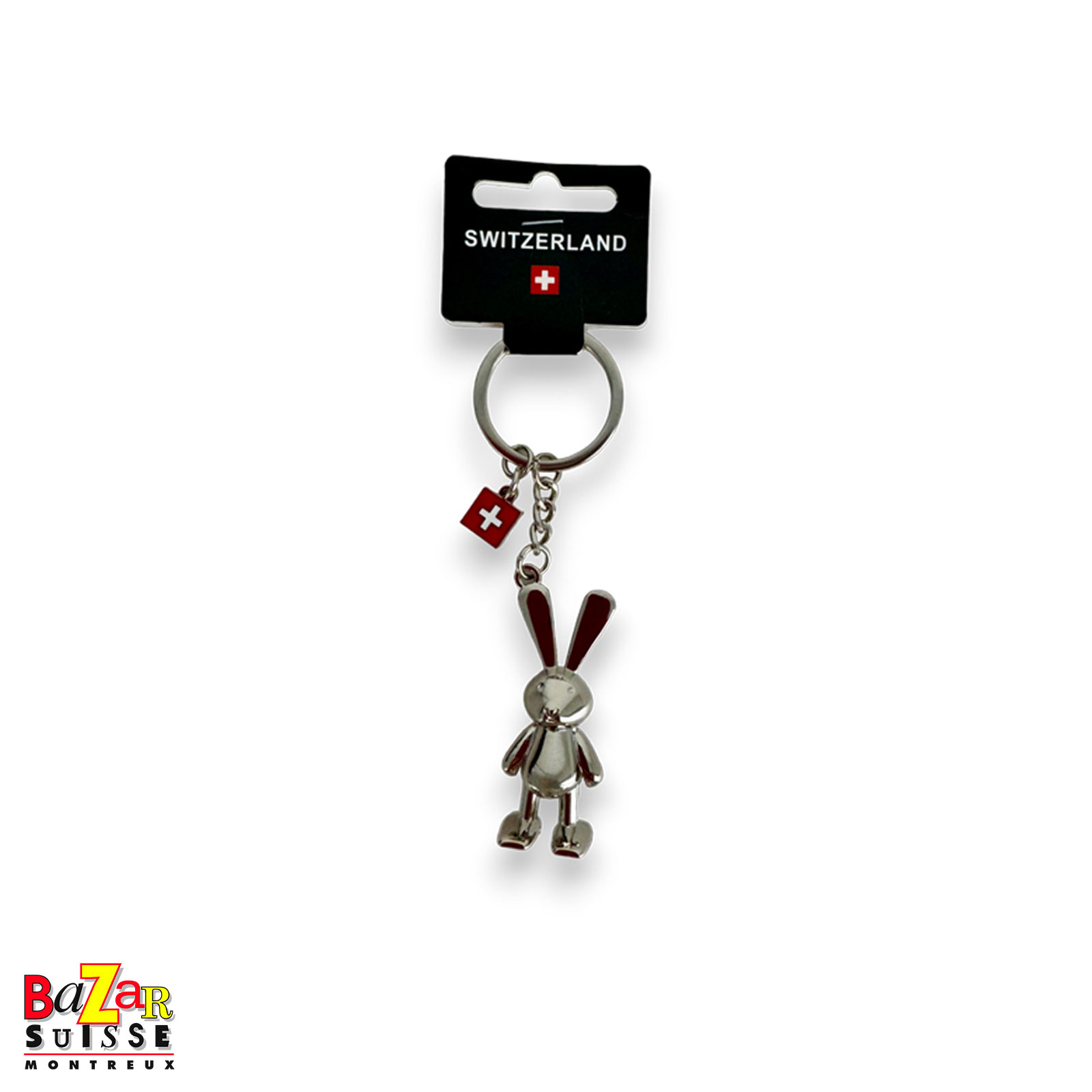 Porte-clés lapin avec croix suisse