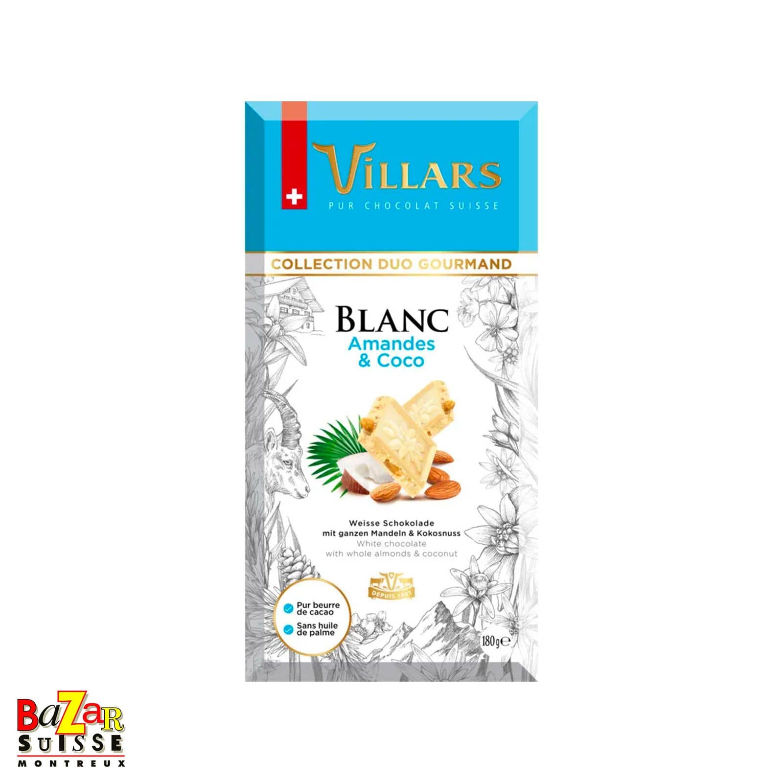 Chocolat blanc Villars aux amandes et à la noix de coco - 180 g