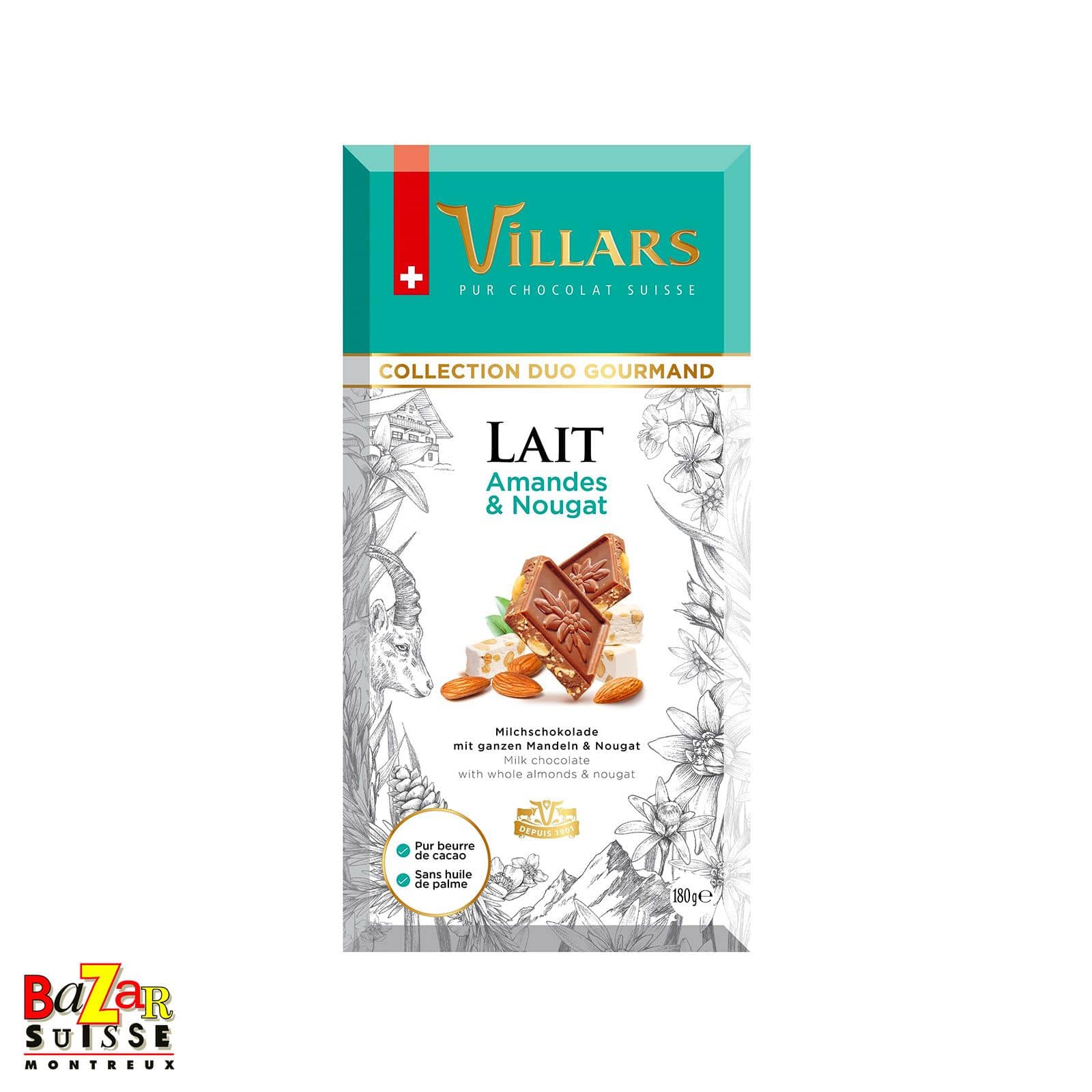 Chocolat au lait Villars aux amandes et au nougat - 180 g