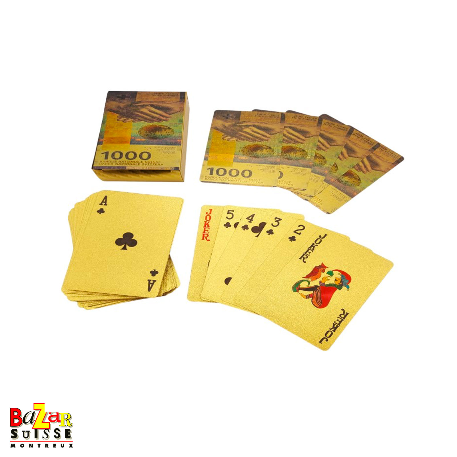 Jeu de 54 cartes - billet suisse de 1’000 francs