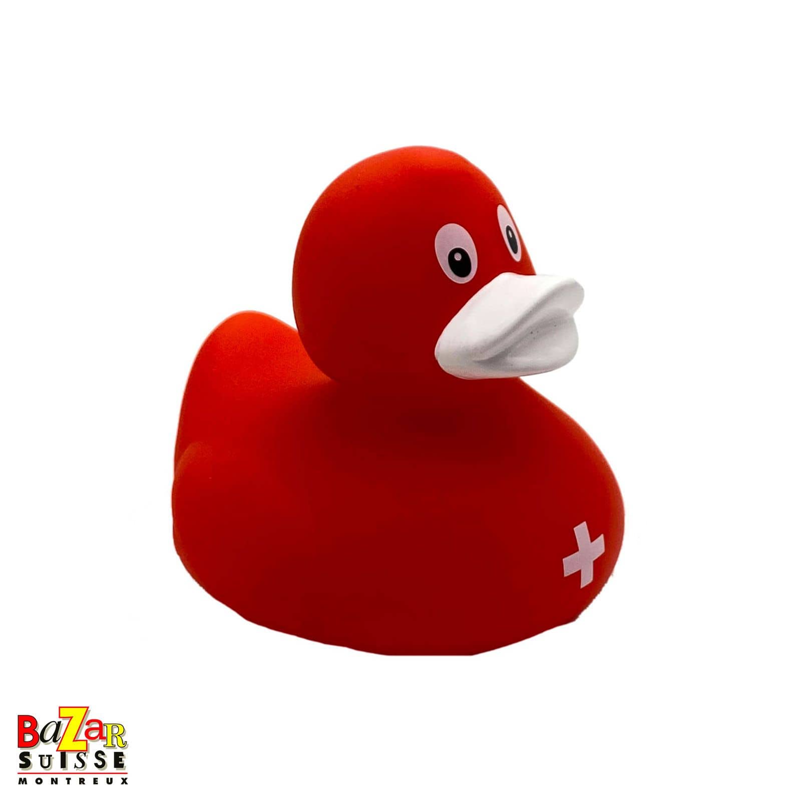 Canard de bain rouge - croix suisse