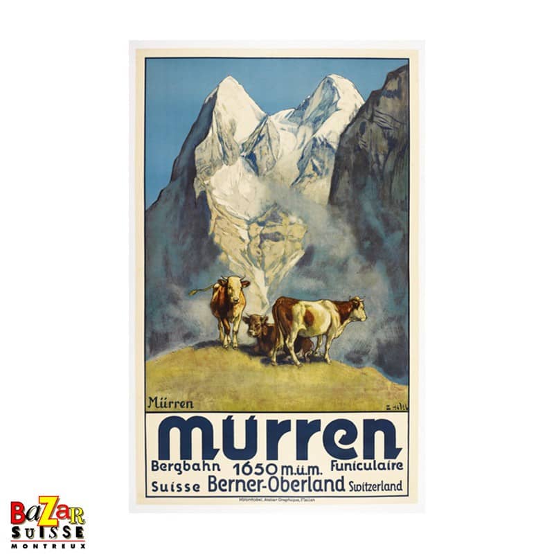 Poster Mürren - Paysage alpin et vaches