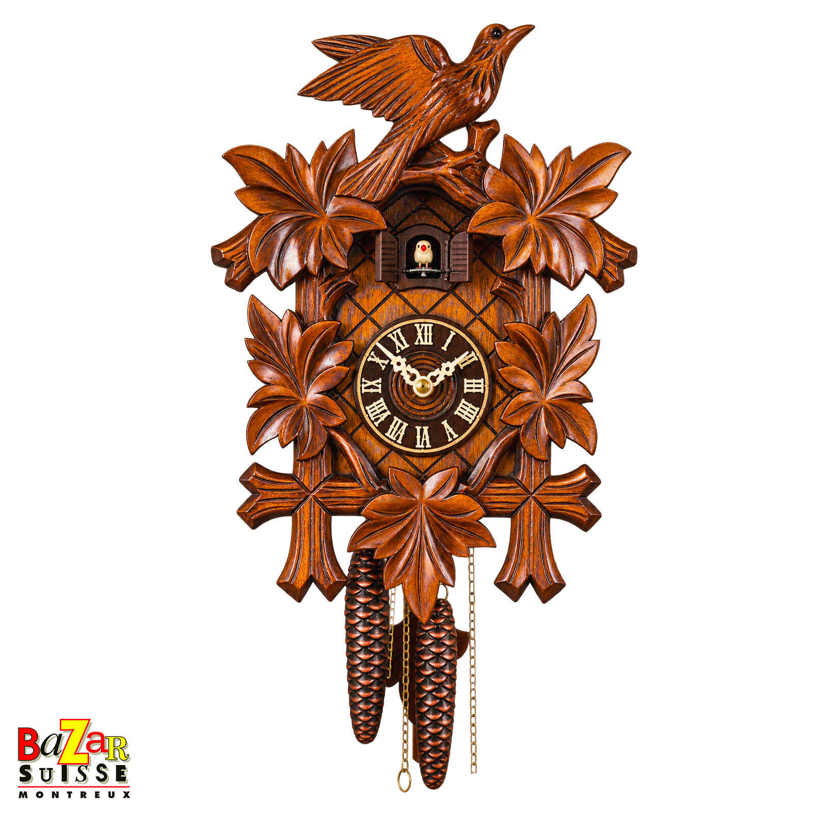 Coucou mécanique - cinq feuilles et oiseau - 30 cm