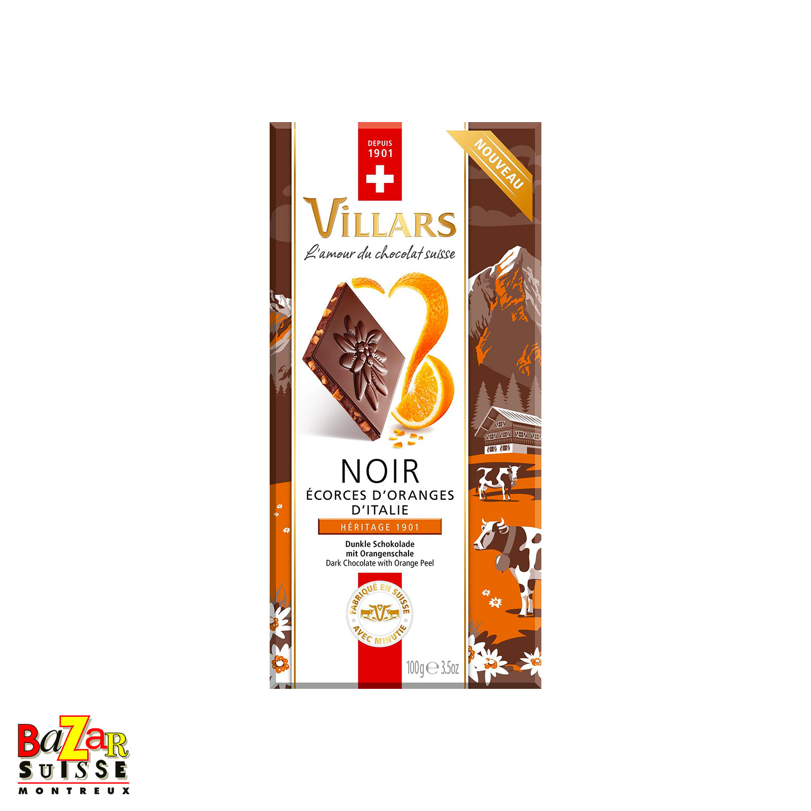 Chocolat suisse Villars - Noir à l’orange - 100 g
