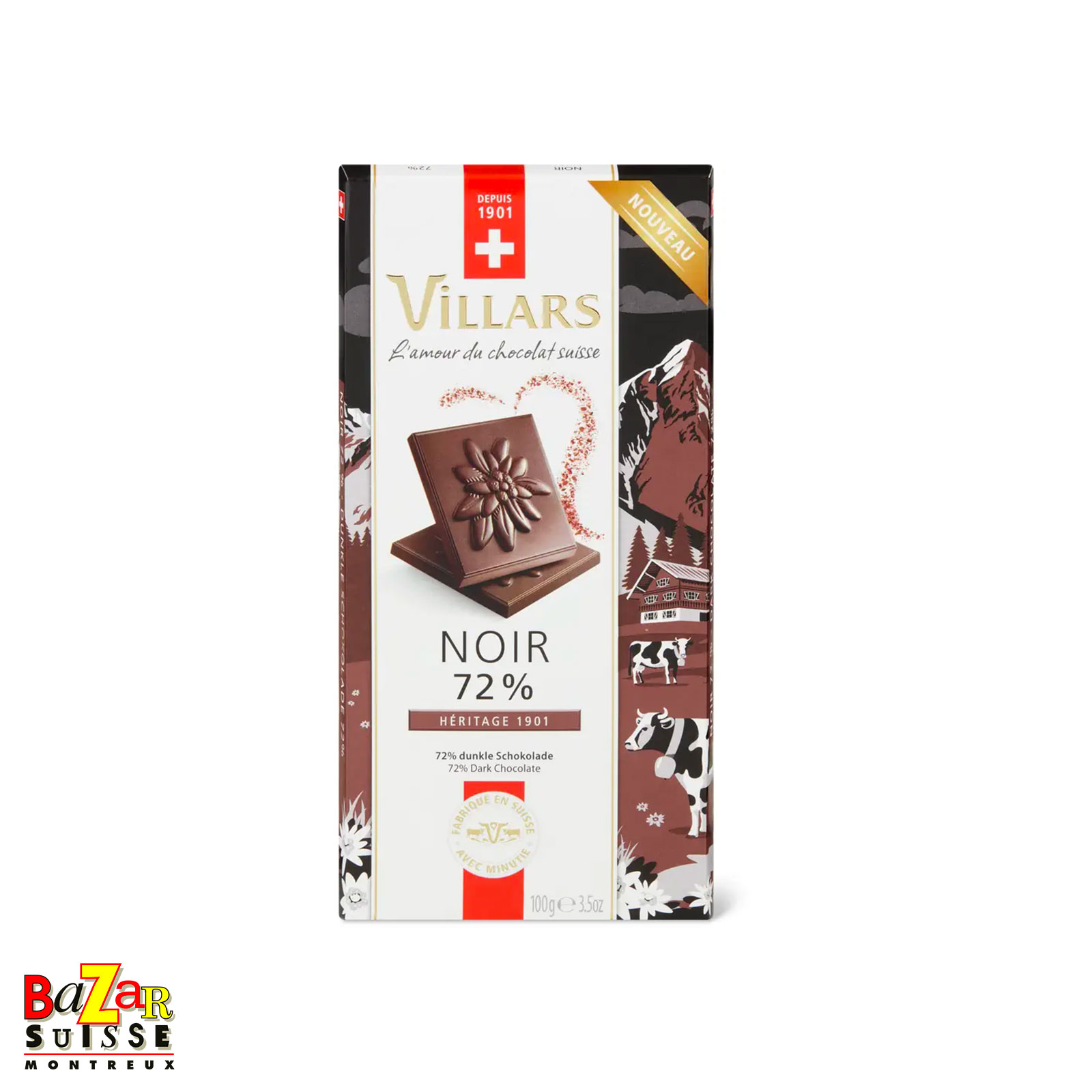 Chocolat suisse Villars - Noir 72% - 100 g