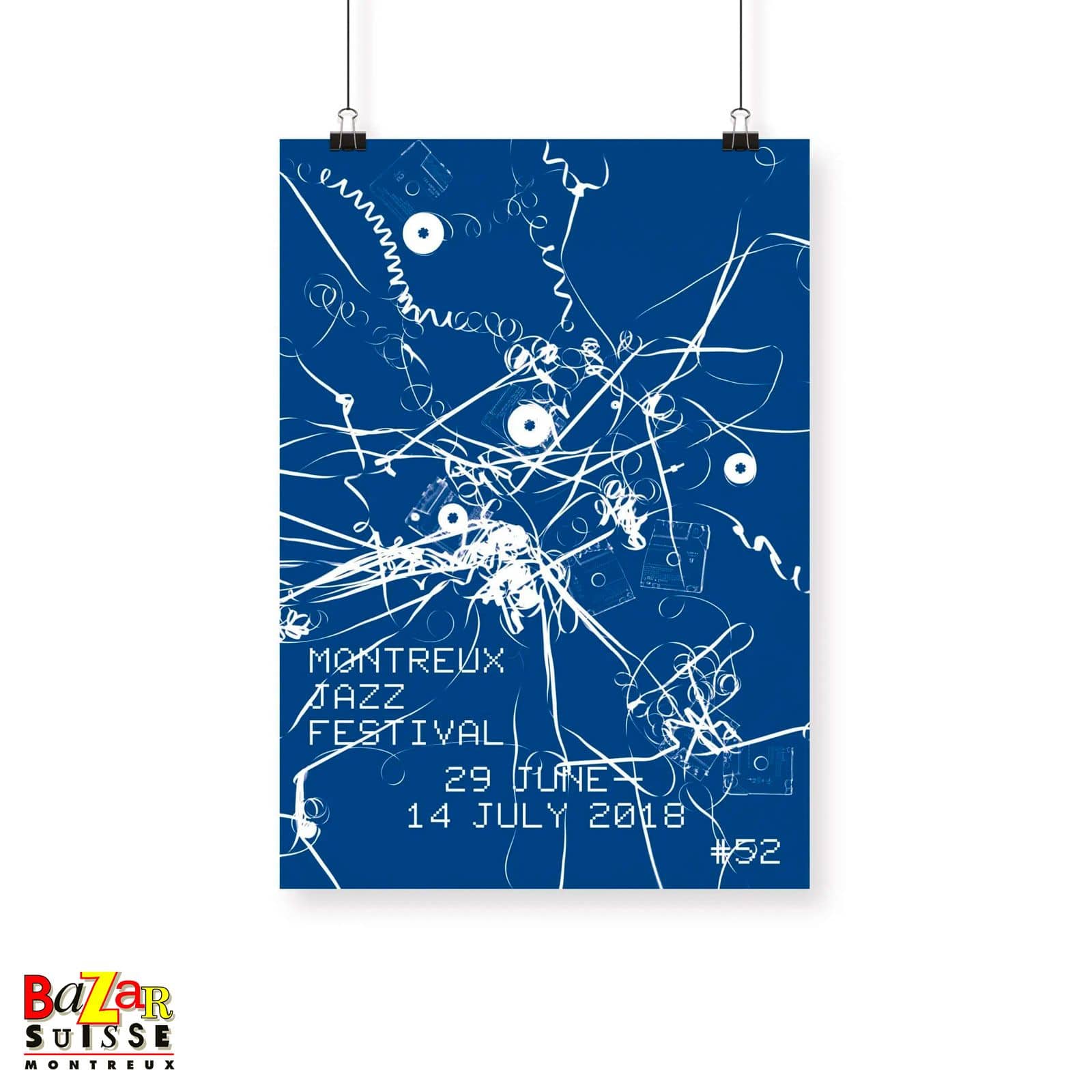 Affiche Montreux Jazz Festival 2018 - bleu et tracés blancs - Christian Marclay