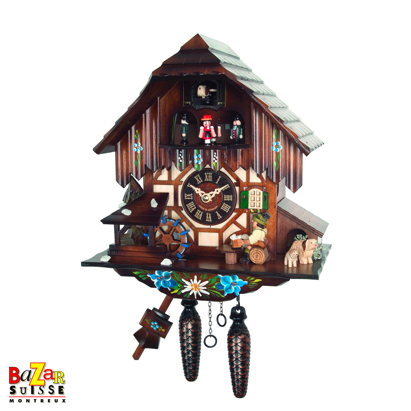 Coucou à quartz musical - moulin, danseurs et buveur de bière - 30 cm