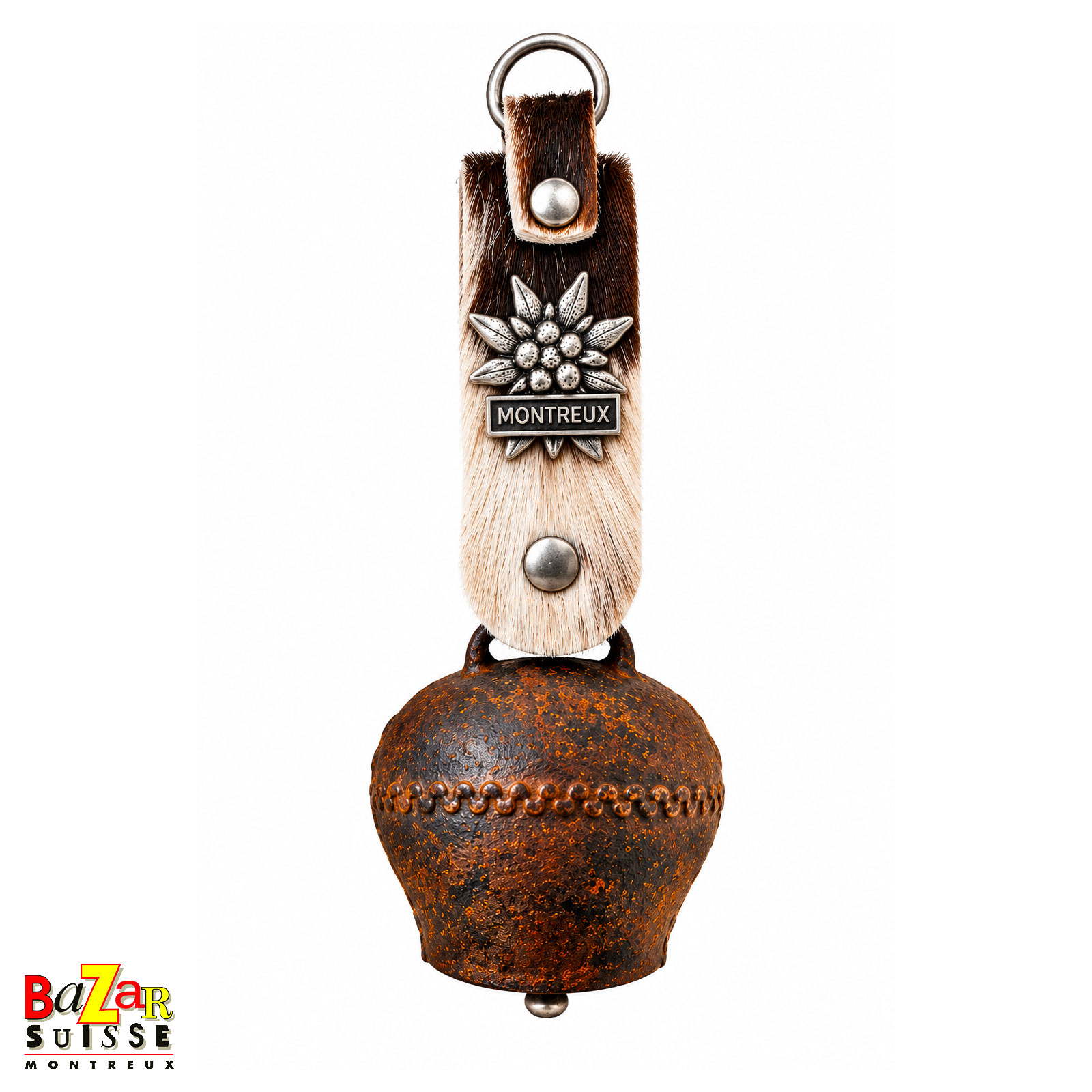 Cloche en tôle forgée et fourrure de vache - 14,5 cm