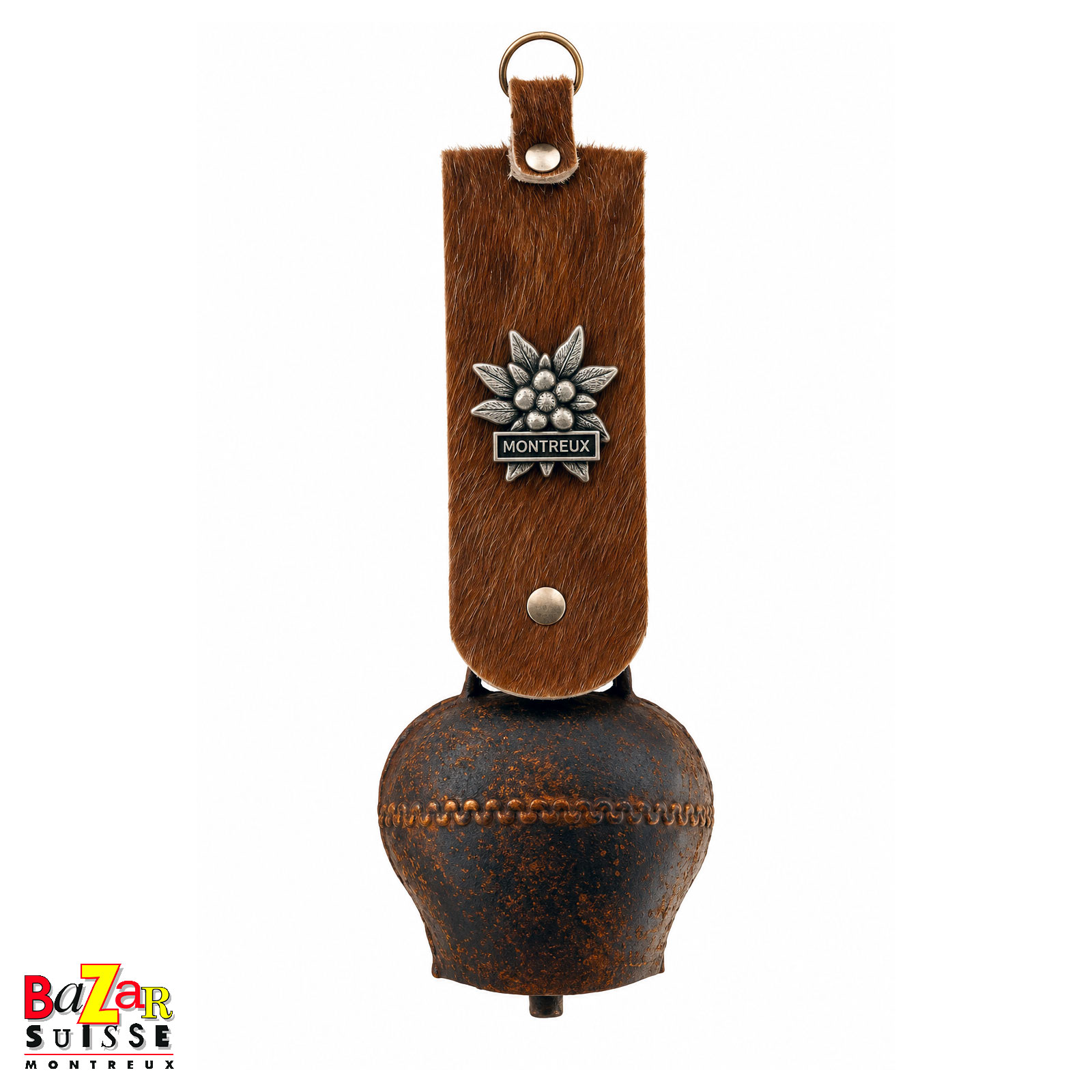 Cloche en tôle forgée et fourrure de vache - 23 cm