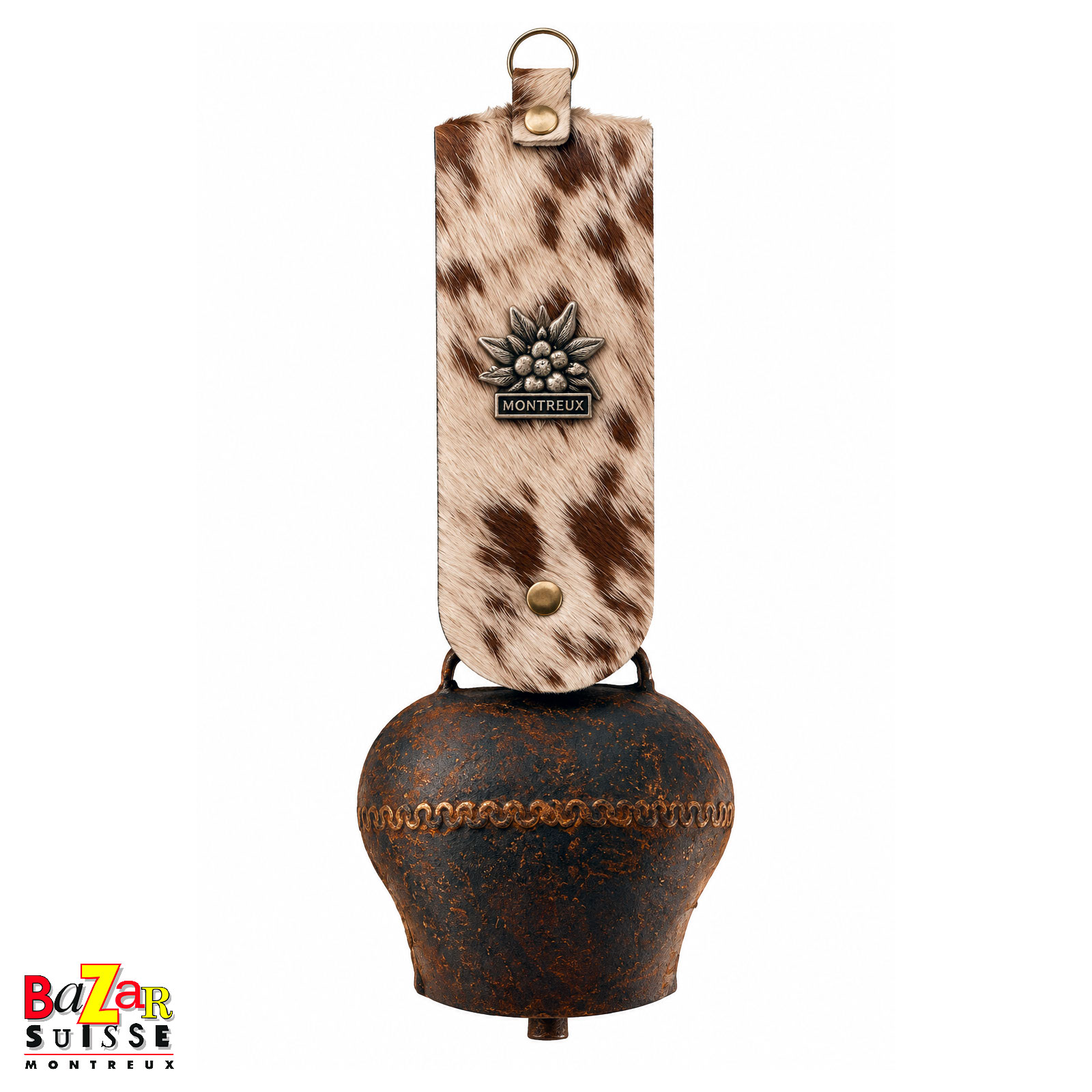 Cloche en tôle forgée et fourrure de vache - 30 cm