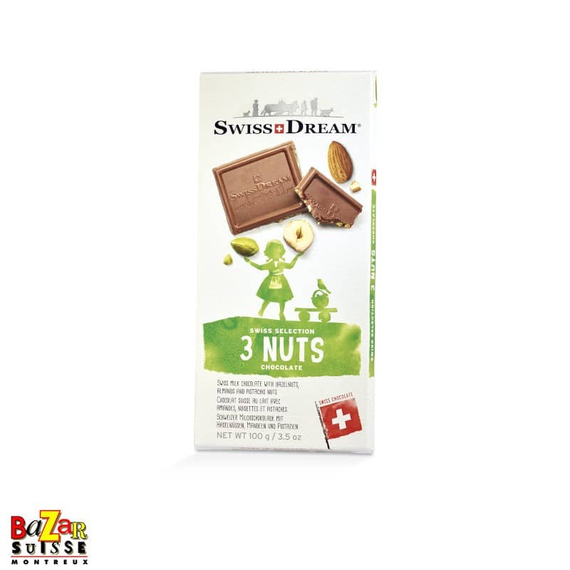 Chocolat au lait Swiss Dream - amandes, noisettes et pistaches - 100 g