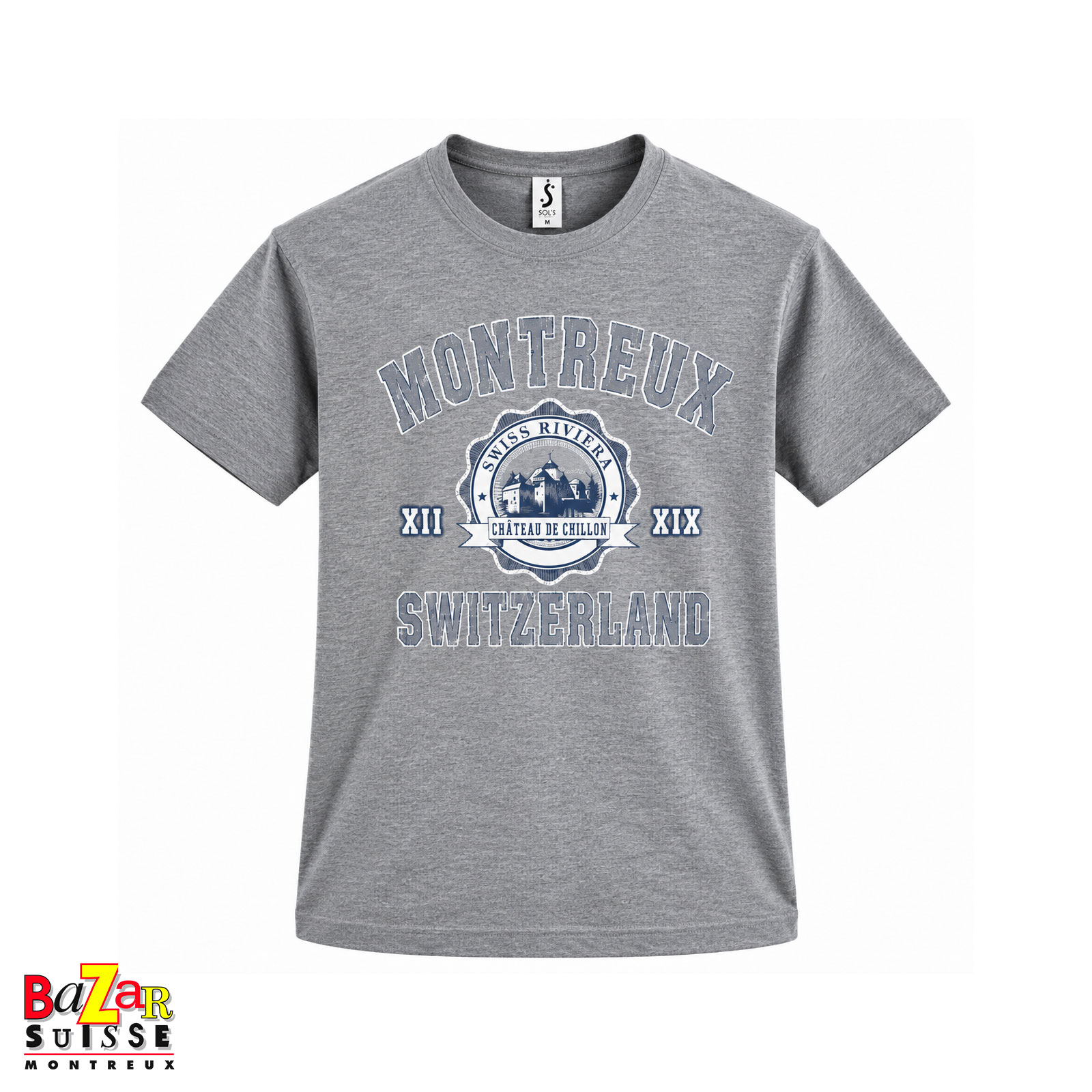 T-shirt Montreux et château de Chillon - gris