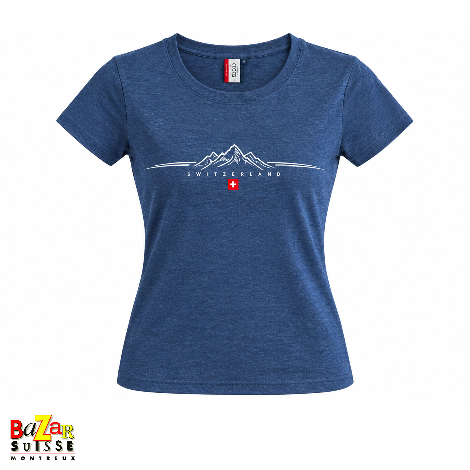 T-shirt femme Switzerland bleu à motif montagne