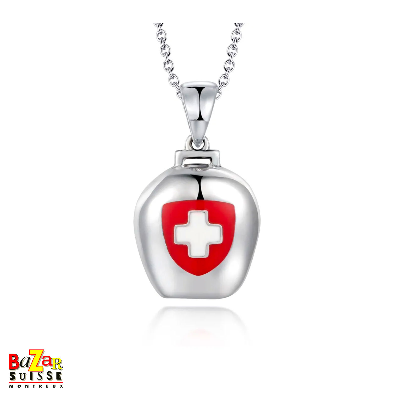 Pendentif cloche croix suisse et edelweiss - White Alpina