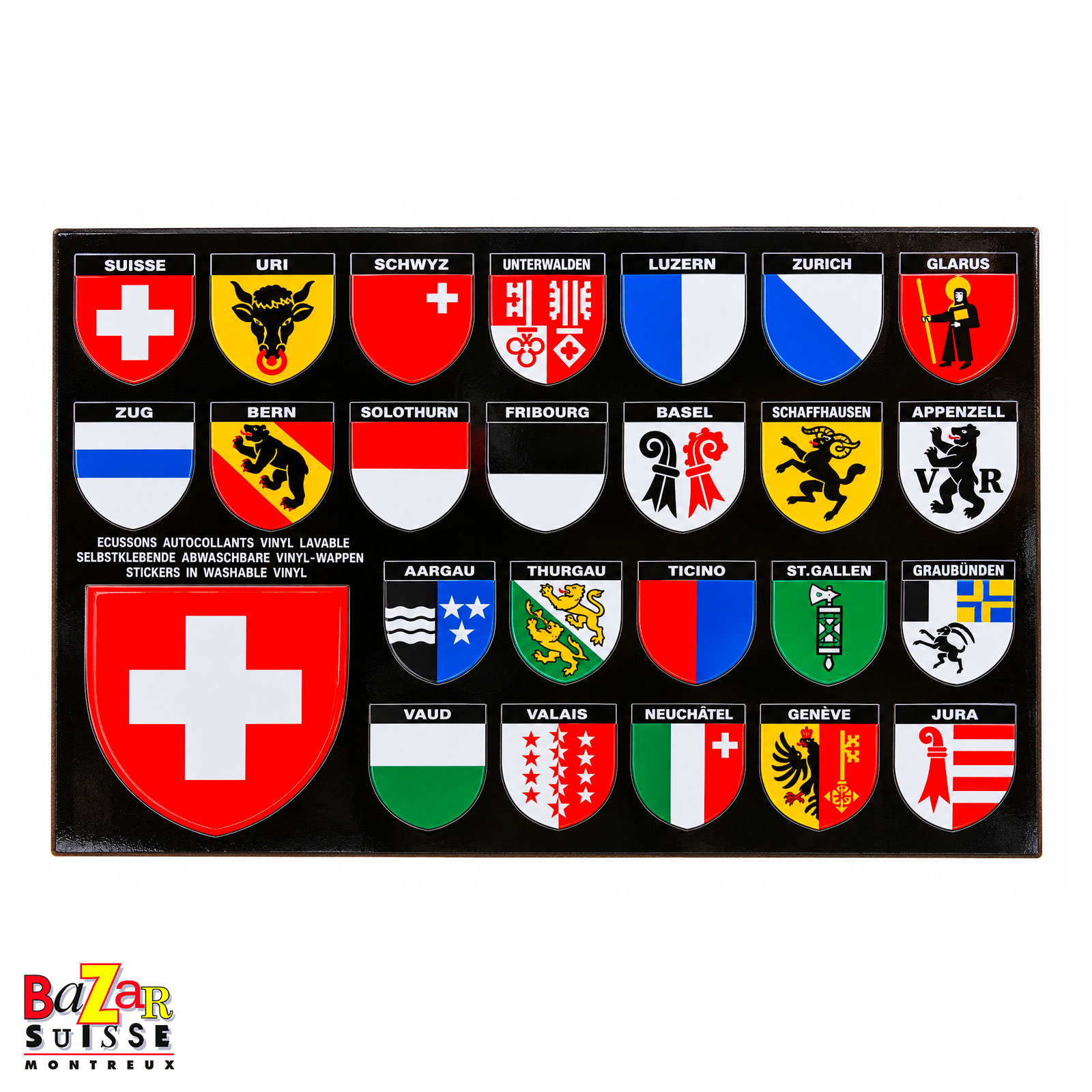 Autocollants des cantons suisses et grand écusson suisse