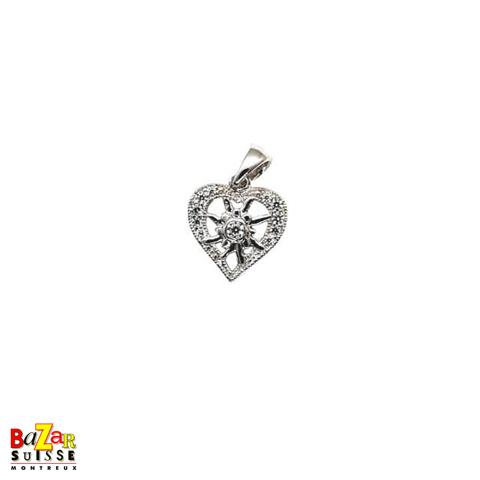 Pendentif cœur et petit edelweiss - 1 cm - White Alpina
