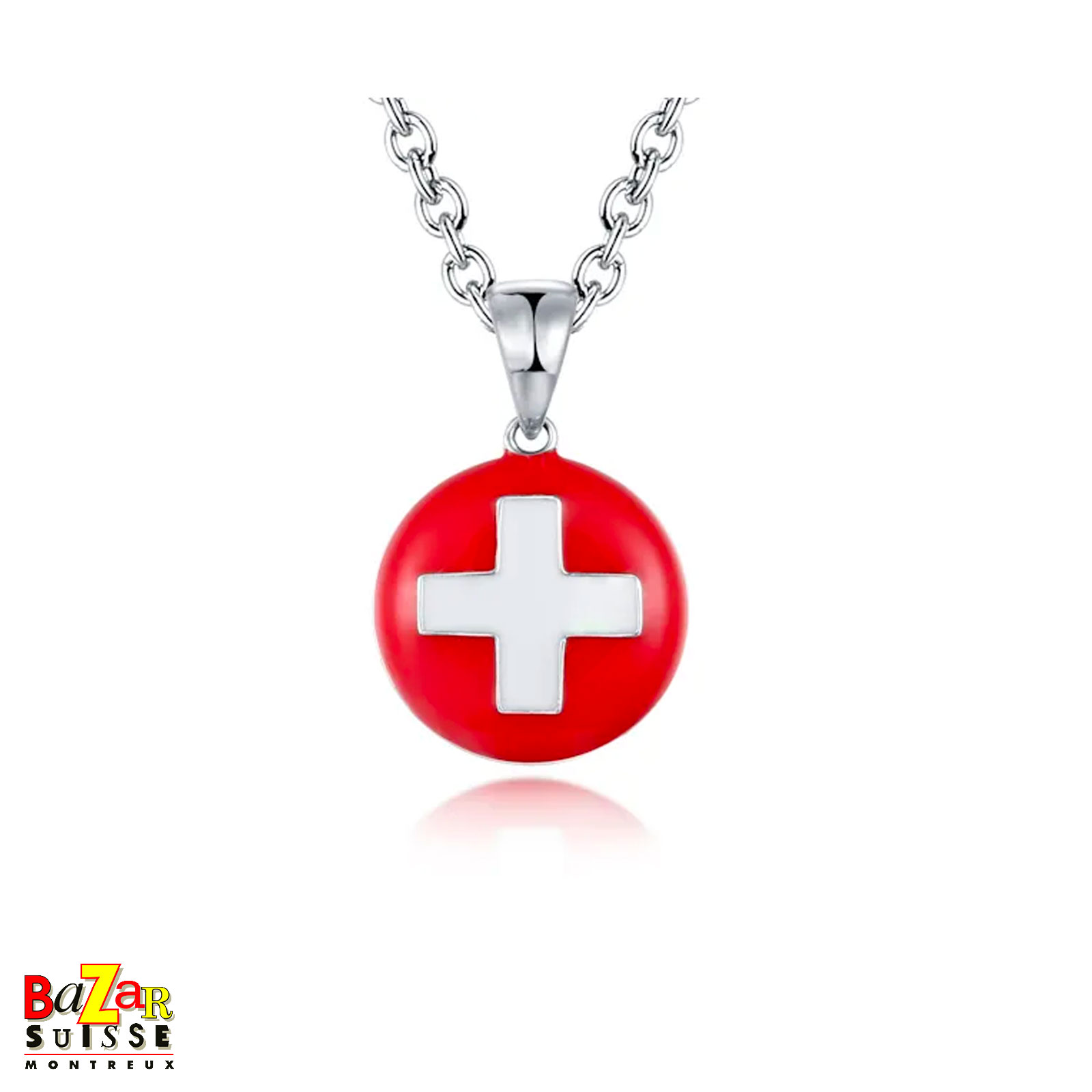Pendentif rond croix suisse - argent 925 - White Alpina