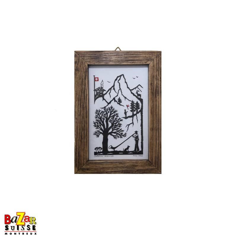 Découpage encadré cor des Alpes et montagne - Catherine Schmidt
