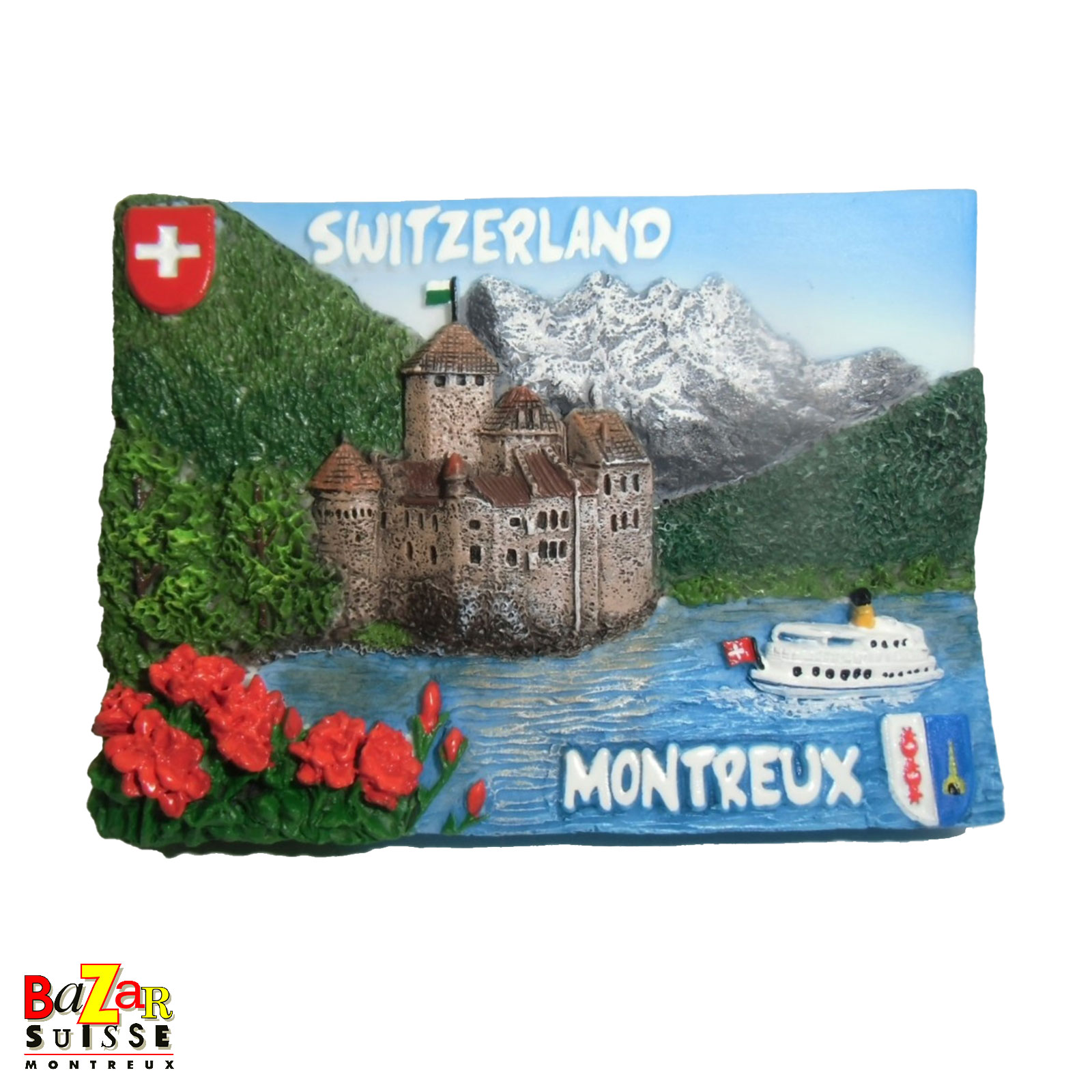 Aimant Montreux-Chillon - château et bateau - 7 x 5 cm