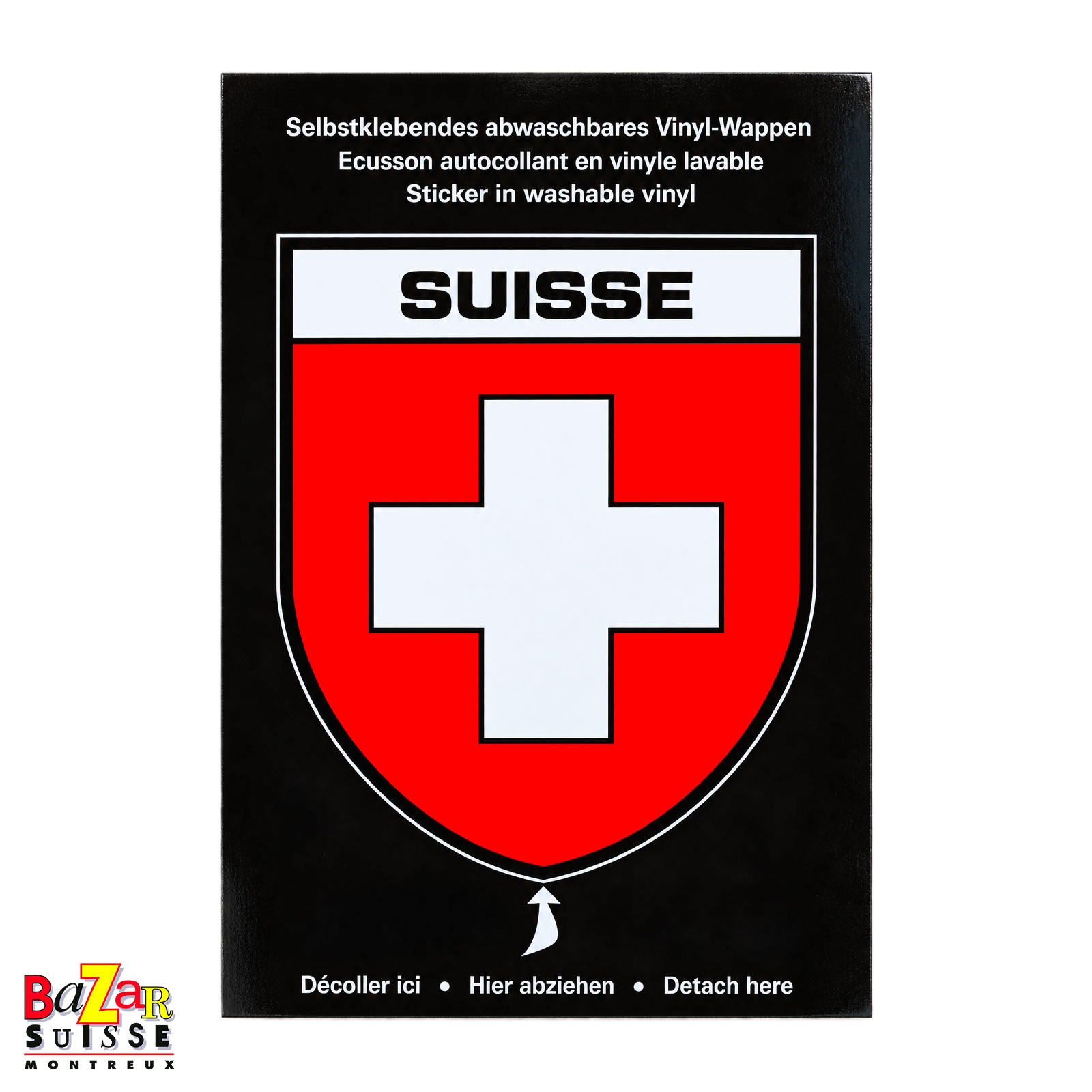 Autocollant écusson suisse avec carte postale