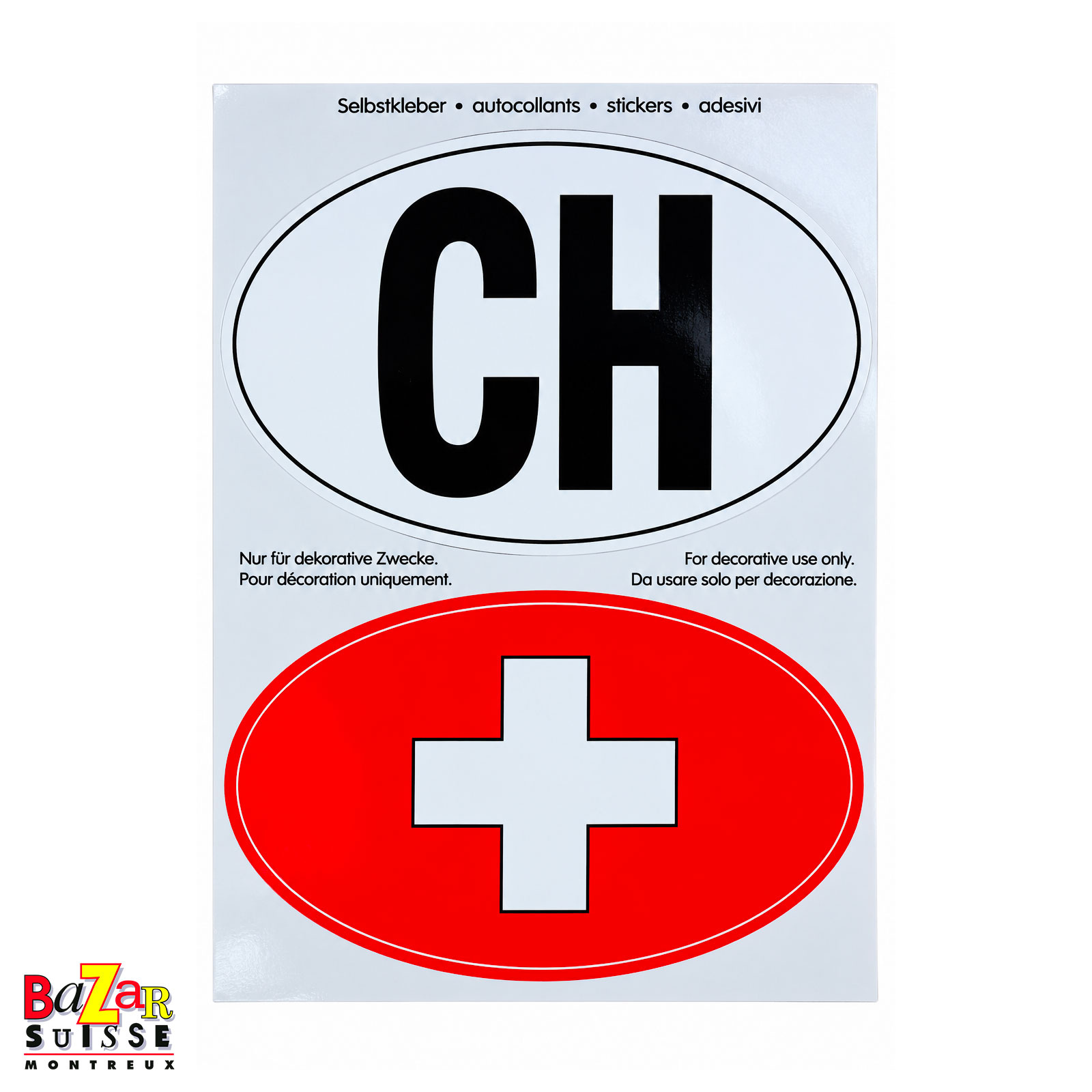 Autocollants décoratifs CH et croix suisse avec carte postale