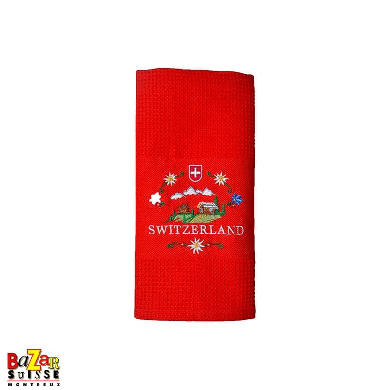 Linge de cuisine brodé - alpage - rouge