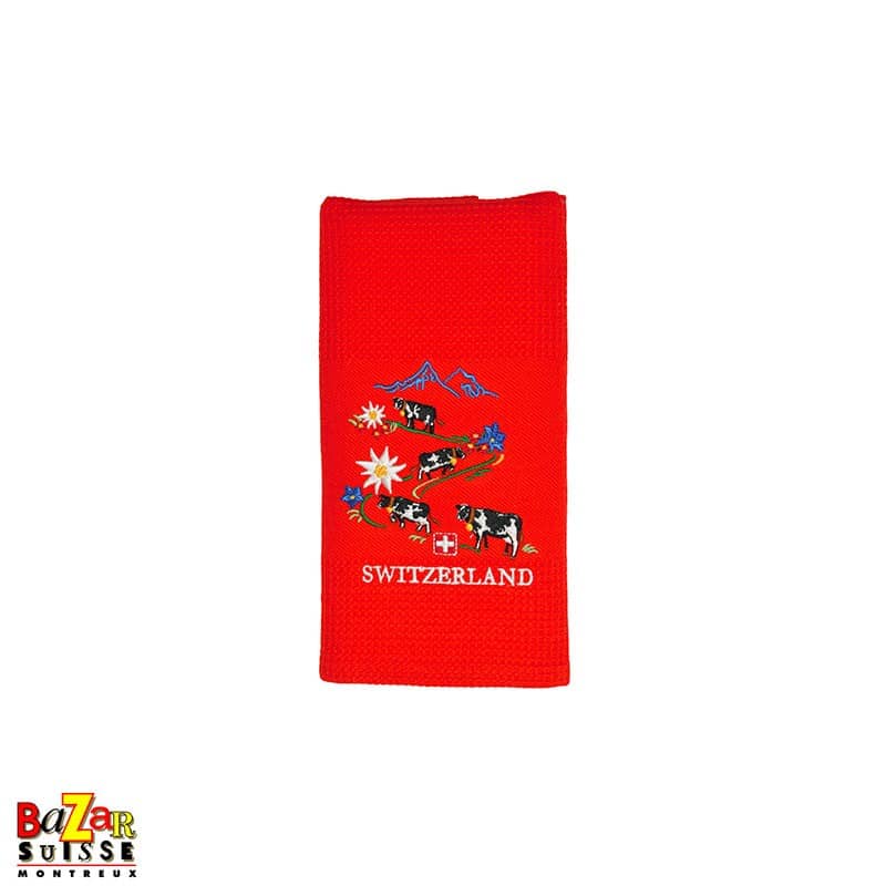 Linge de cuisine brodé - Poya - rouge