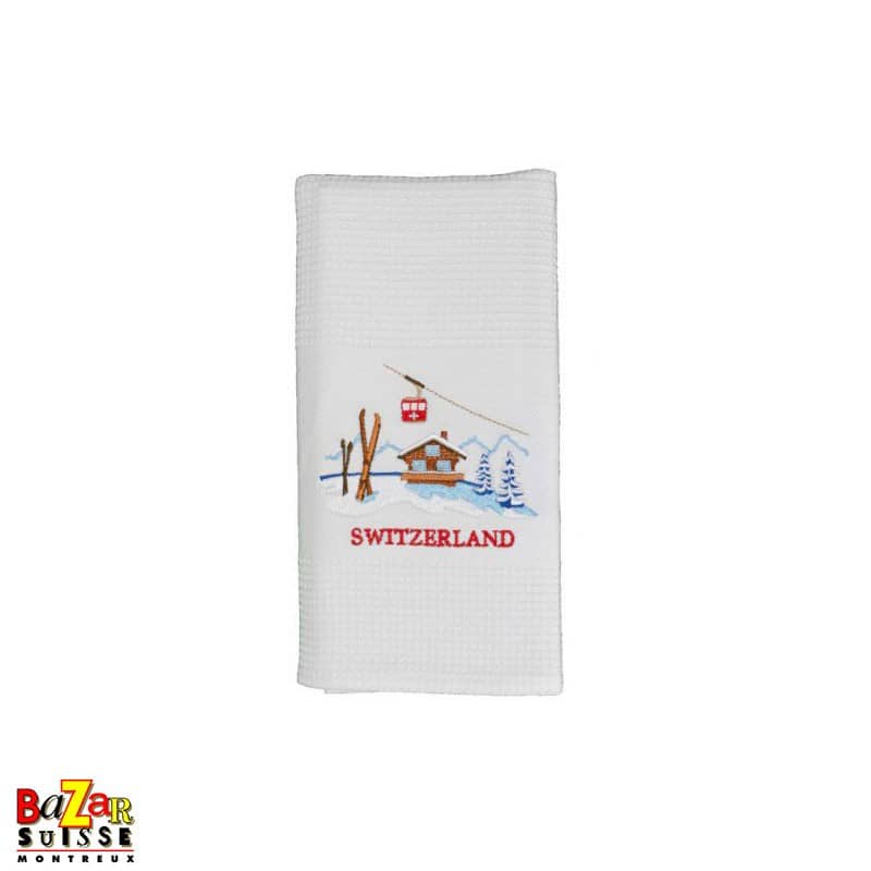 Linge de cuisine brodé - chalet - blanc