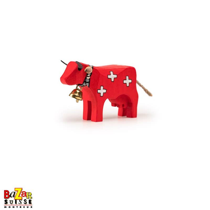 Vache en bois Trauffer - croix suisses - petite