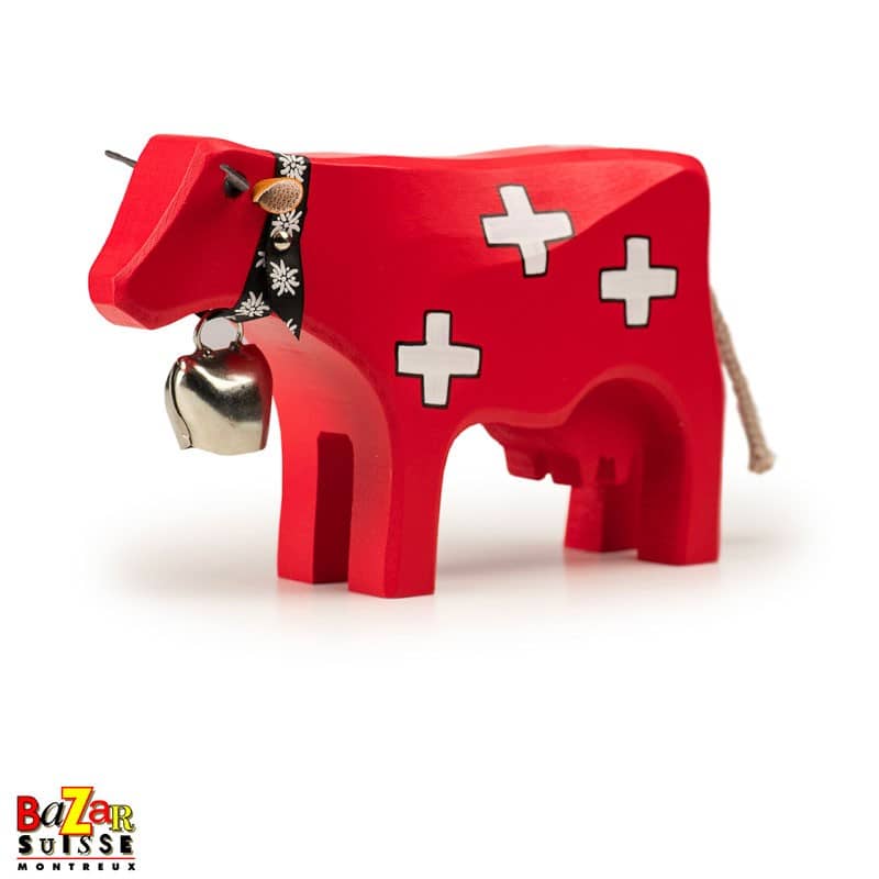 Vache en bois Trauffer - croix suisses - grande