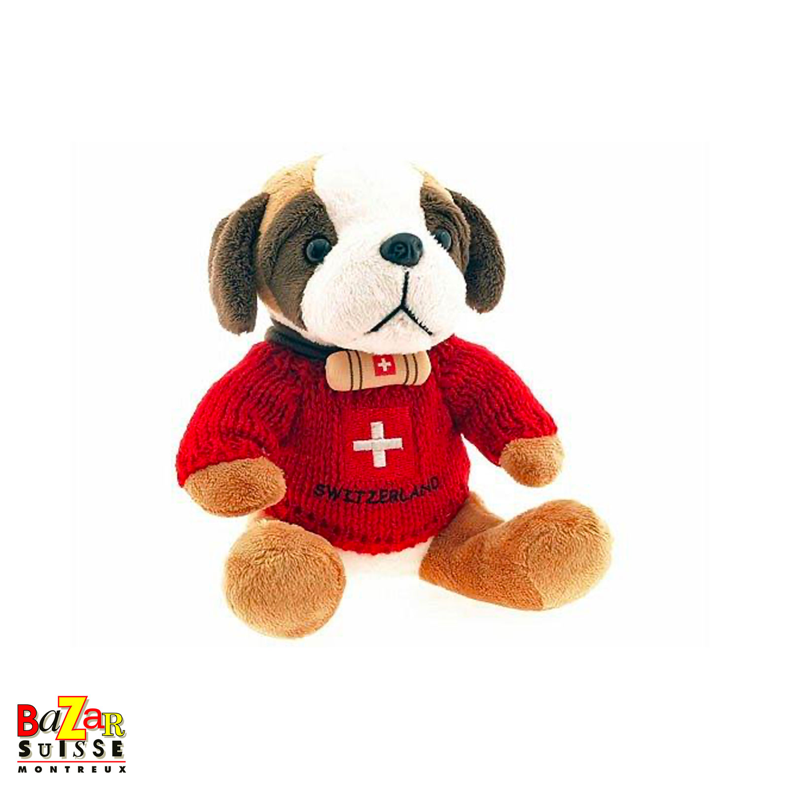 Peluche Saint-Bernard avec pull rouge - 18 cm